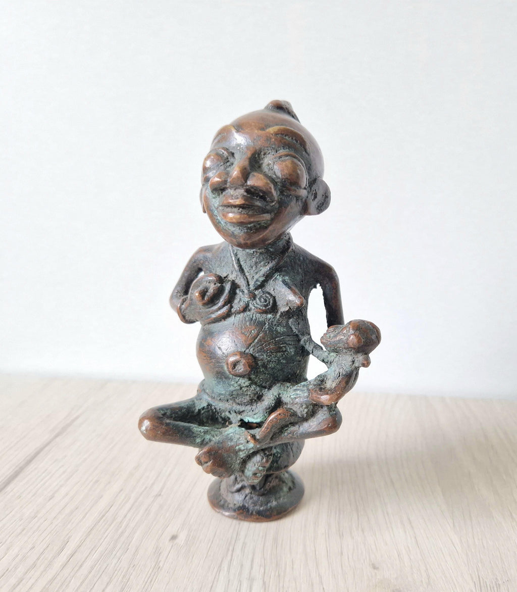 Antique African Tikar Cameroon Cast Bronze Fertility Motherhood Maternity Figure Statue