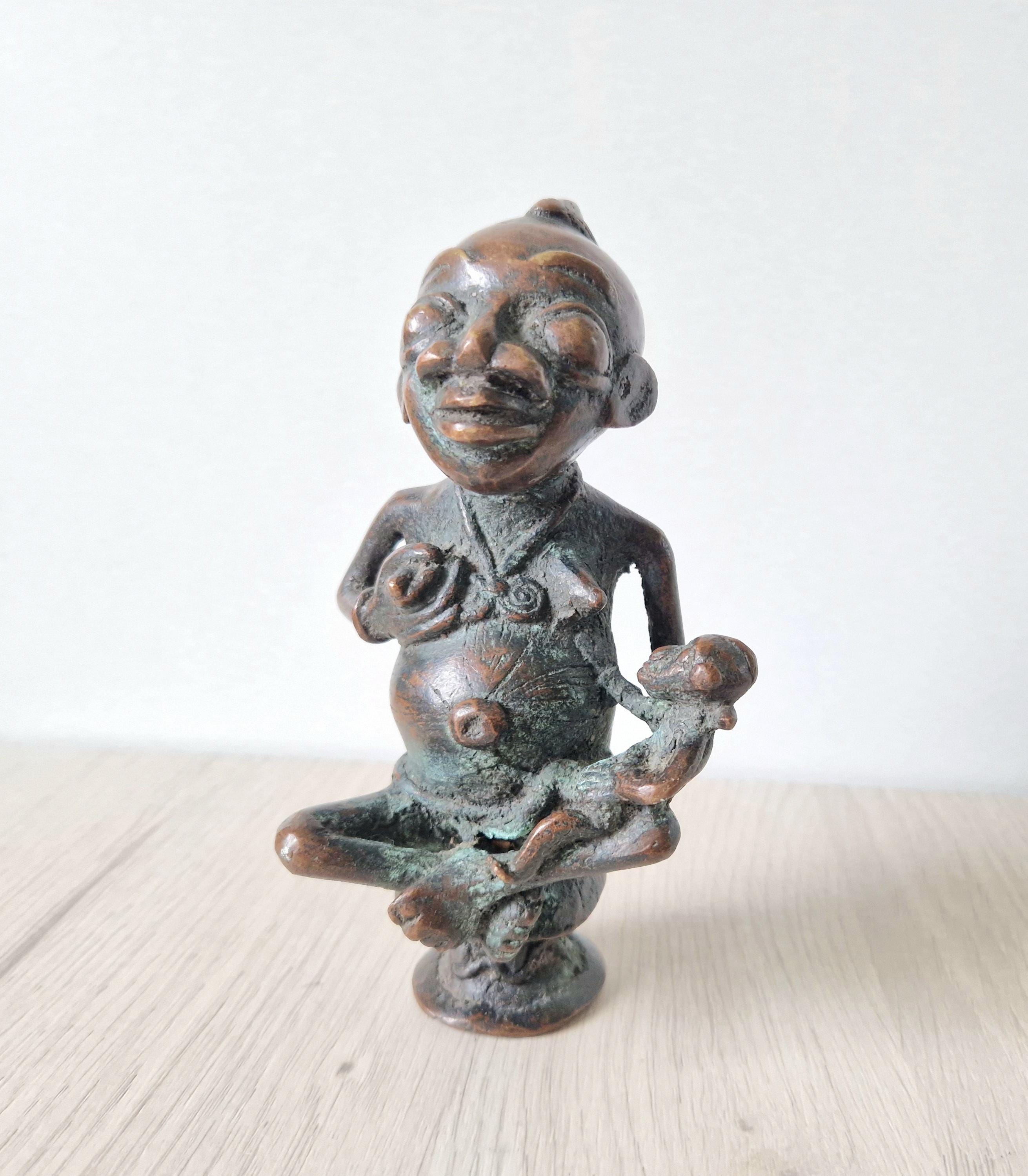 Antique African Tikar Cameroon Cast Bronze Fertility Motherhood Maternity Figure Statue