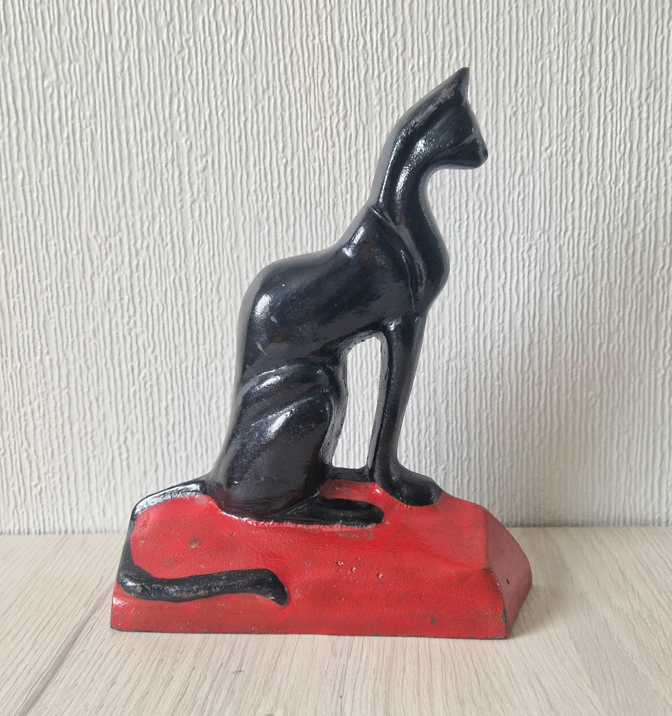 Antique Rare Cast Iron Art Deco Black Sitting Cat Doorstop