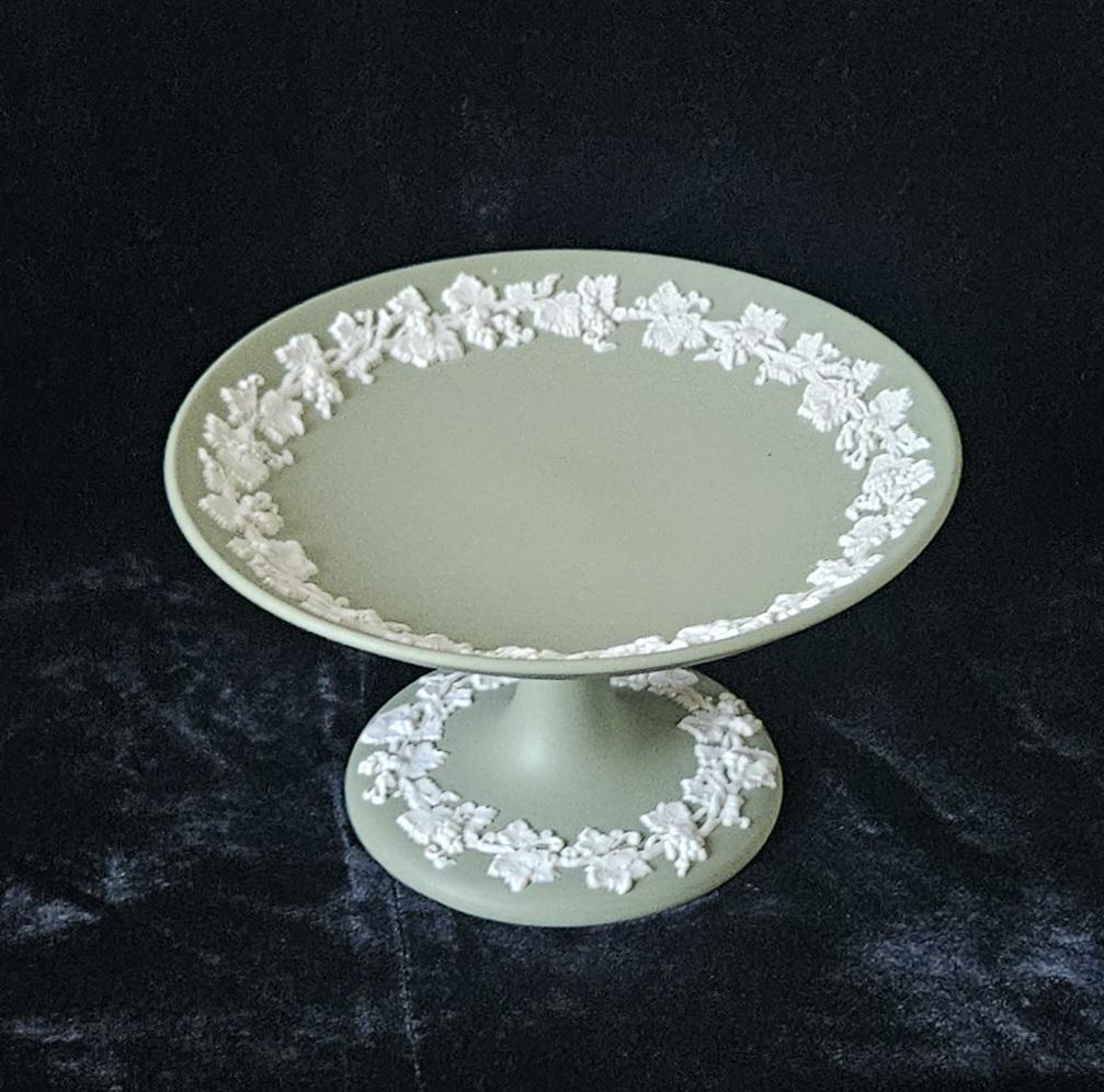 Vintage Wedgwood Sage Green Jasperware Pedestal Compote - Made in England