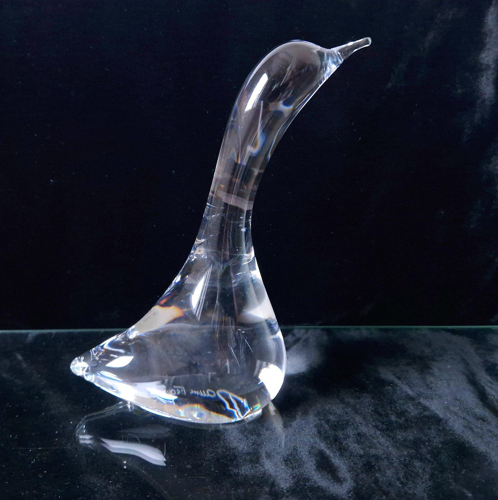 Daum France Crystal Goose Head Up Figure Ornament 19cm Signed Vintage