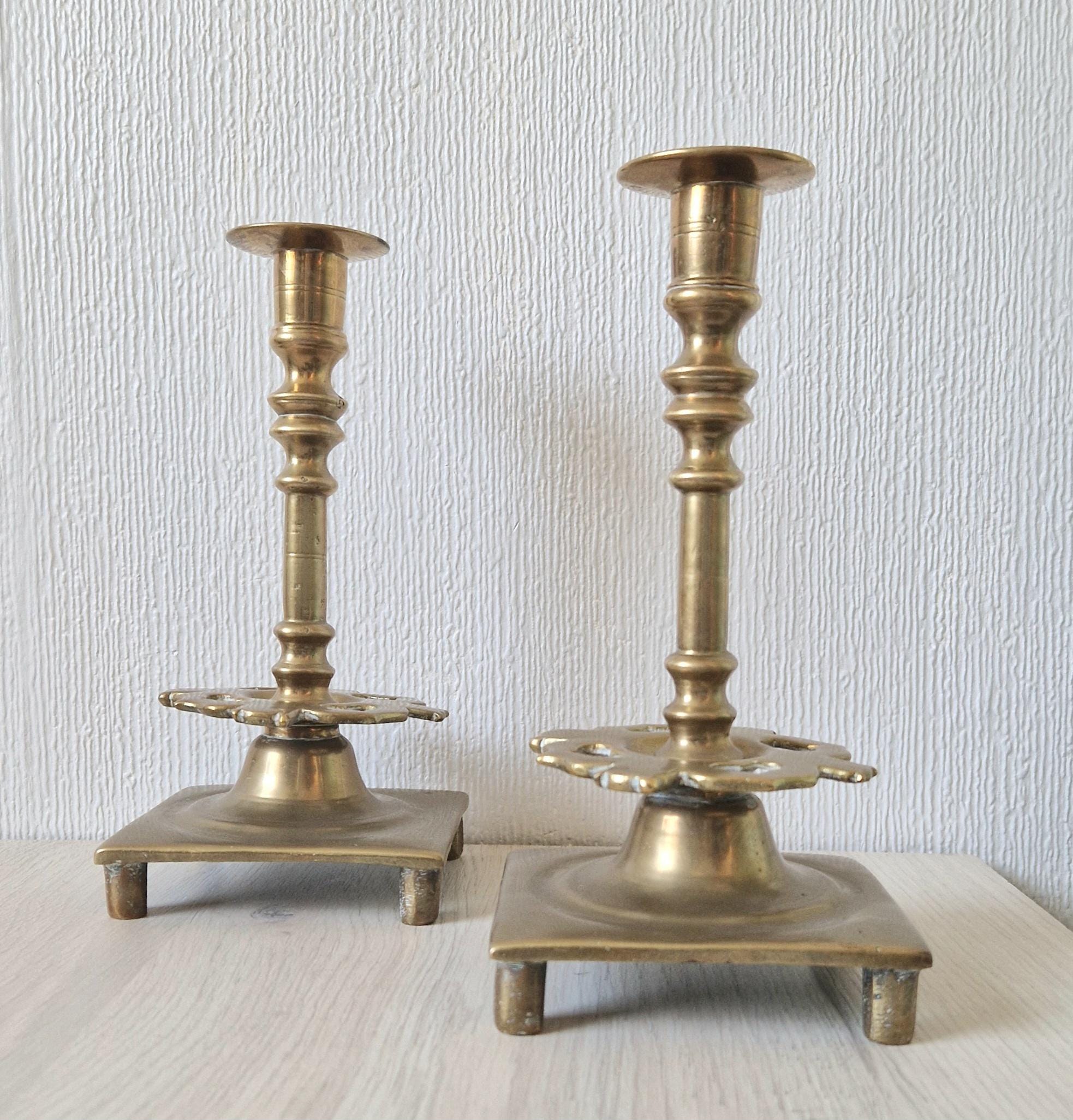 18th Century Solid Turned Brass Russian Sabbat Candle Holder Sticks Very Rare
