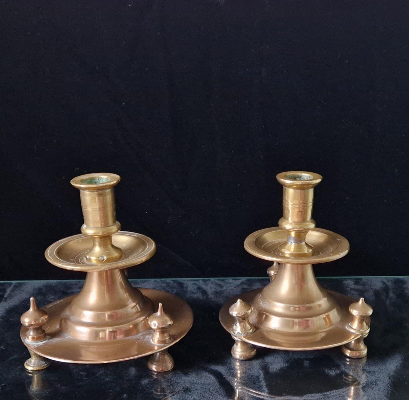 Pair of 19th Century Judin Signed Czarist Era Russian Bronzed Sabbath Bun Footed Capstan Candle Holders.