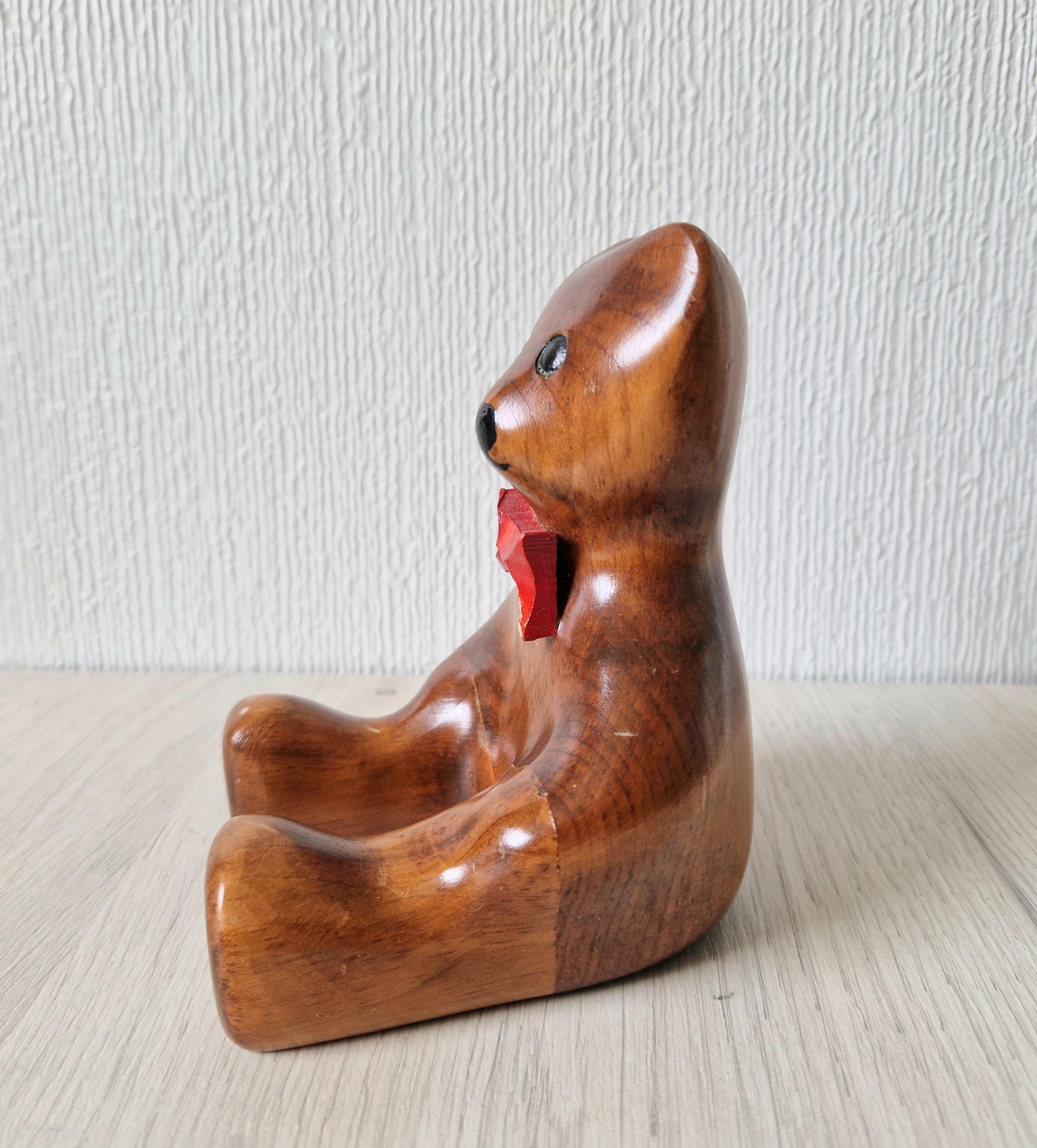 Vintage Stylised Carved Plum Wood Teddy Bear Figure 14cm