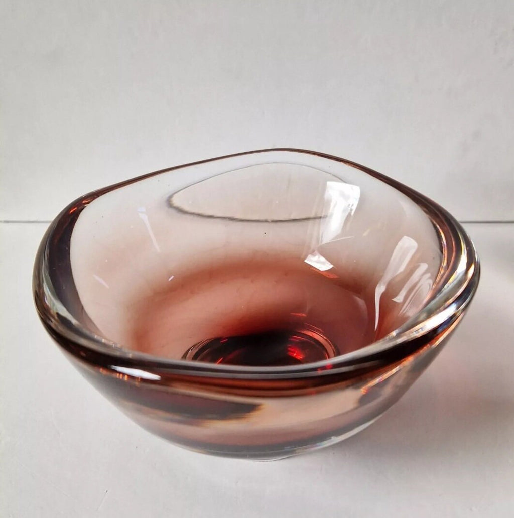Sven Palmqvist for Orrefors Glass Bowl Red Fade Cased Glass 1950's Footed Dish Rare