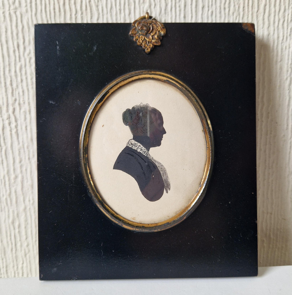 Fine Early 19th Century Silhouette 'Shade' Miniature Portrait Of A Mature Gentlewoman Framed