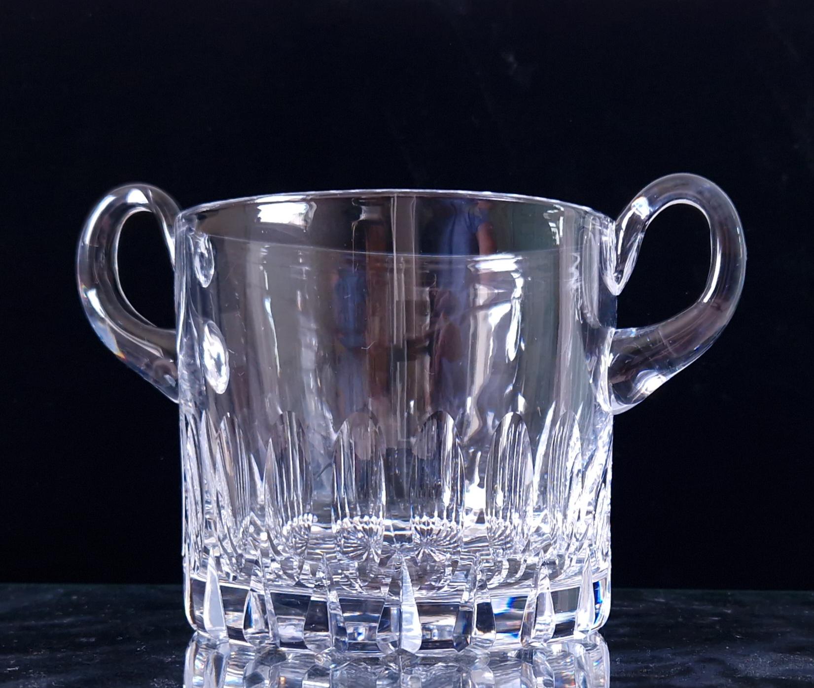 Fine Vintage Heavy Cut Crystal Glass Twin Handled Continental Champagne Ice Bucket