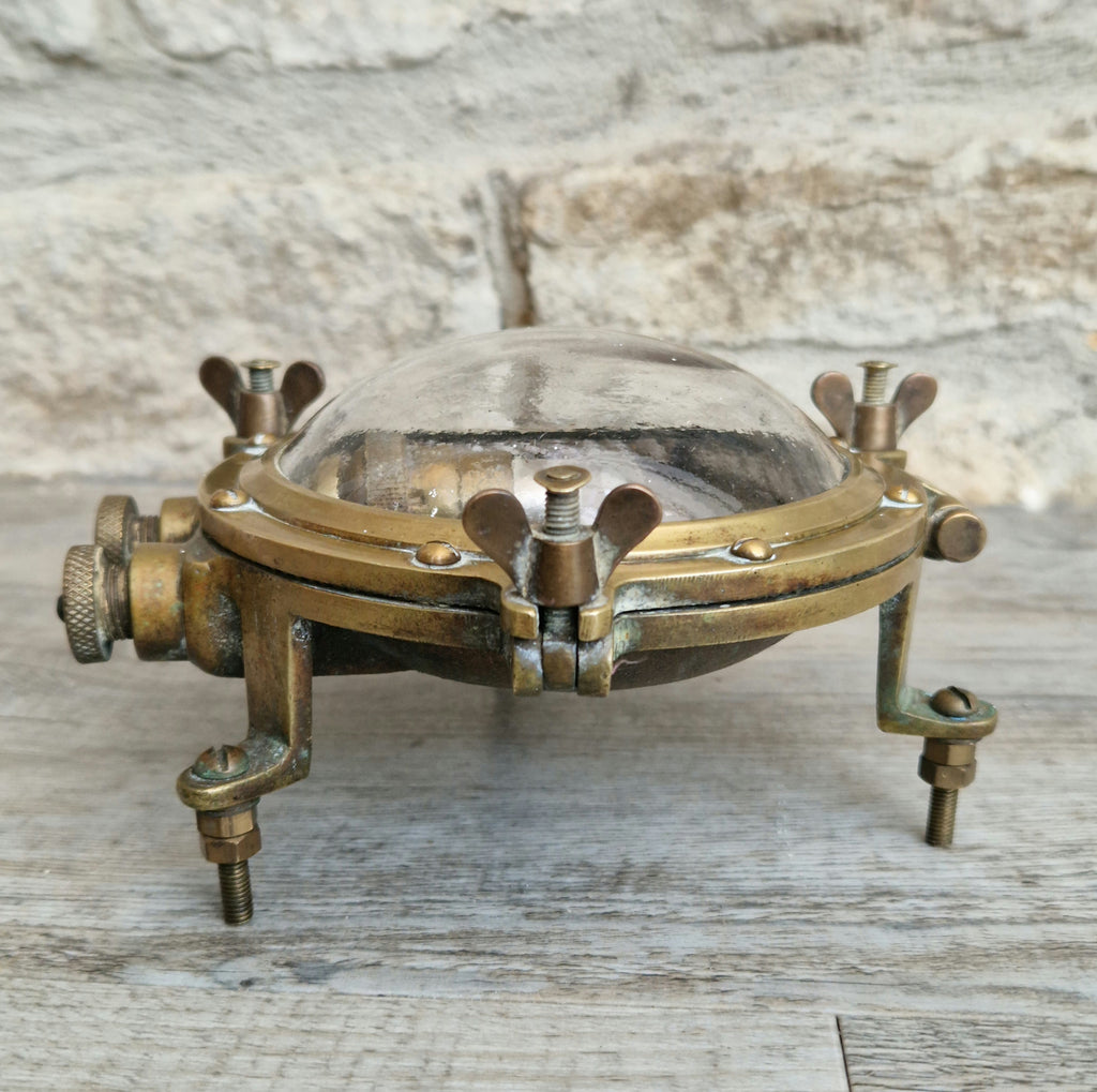 Rare Original Antique Solid Brass Submarine 'Turtle' Bulkhead Wall Light Fixture