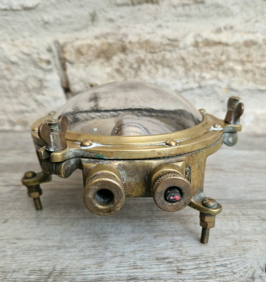 Rare Original Antique Solid Brass Submarine 'Turtle' Bulkhead Wall Light Fixture