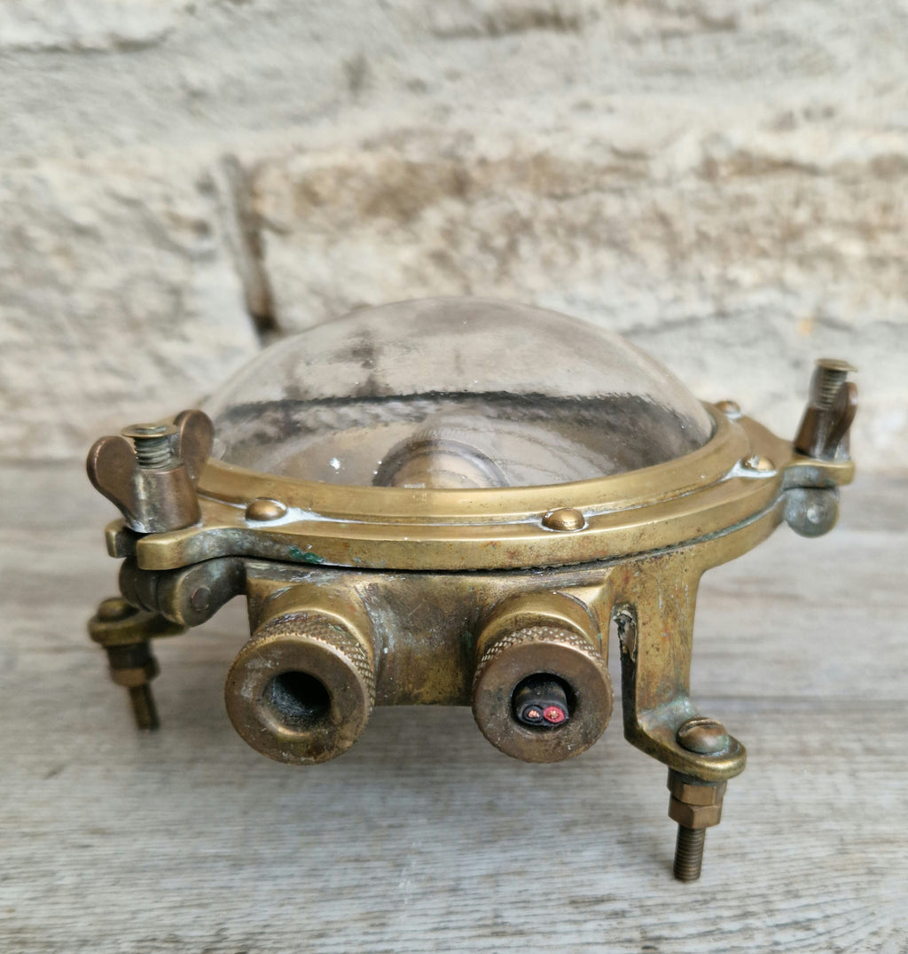 Rare Original Antique Solid Brass Submarine 'Turtle' Bulkhead Wall Light Fixture