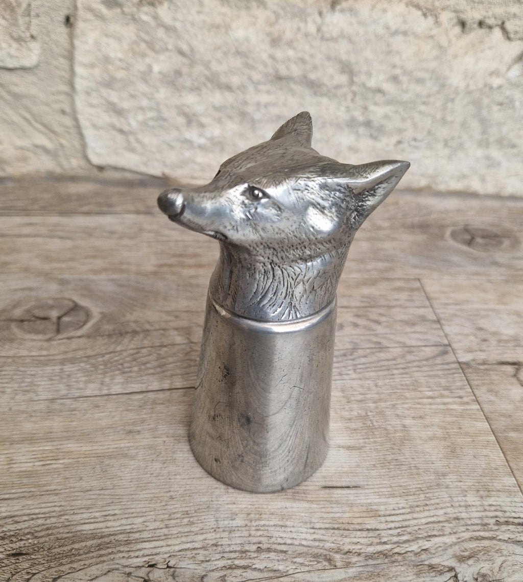 Vintage English Sheffield Pewter Silver Plated Fox Head Stirrup Cup
