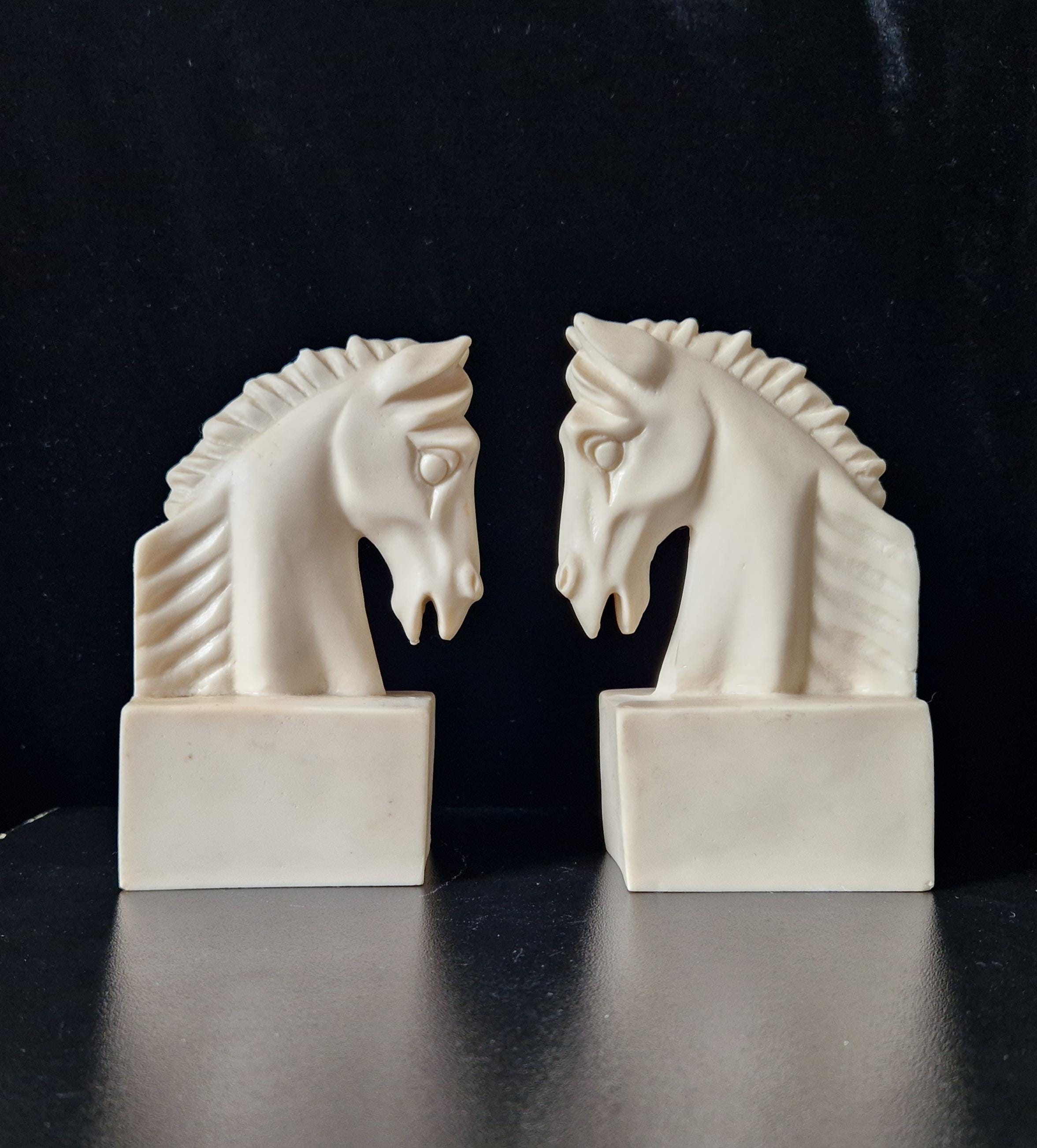 Vintage Continental White Stallion Horse Head Resin Book Ends Ornaments