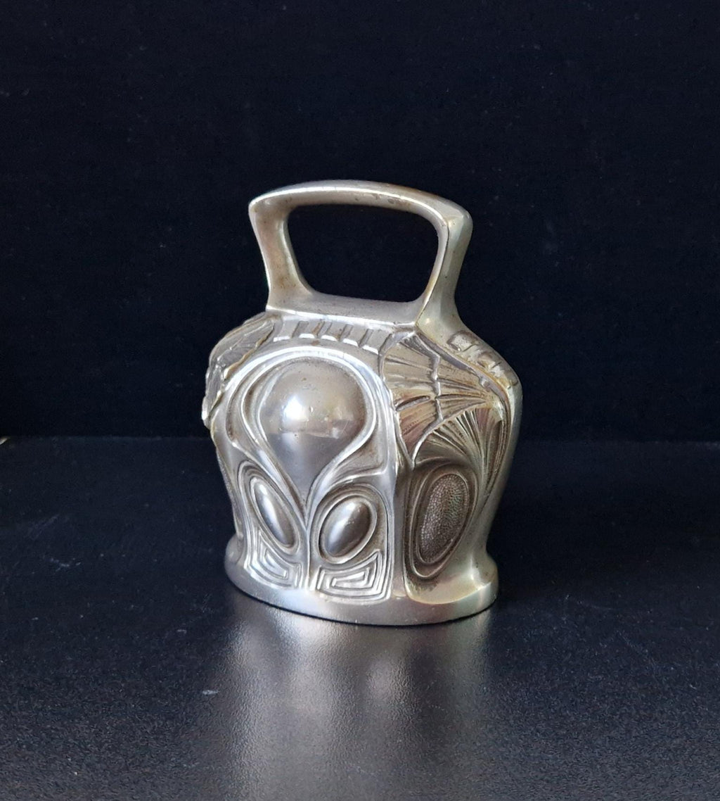 Antique Art Nouveau Silvered Bronze Large Ornate Decorated Table Bell