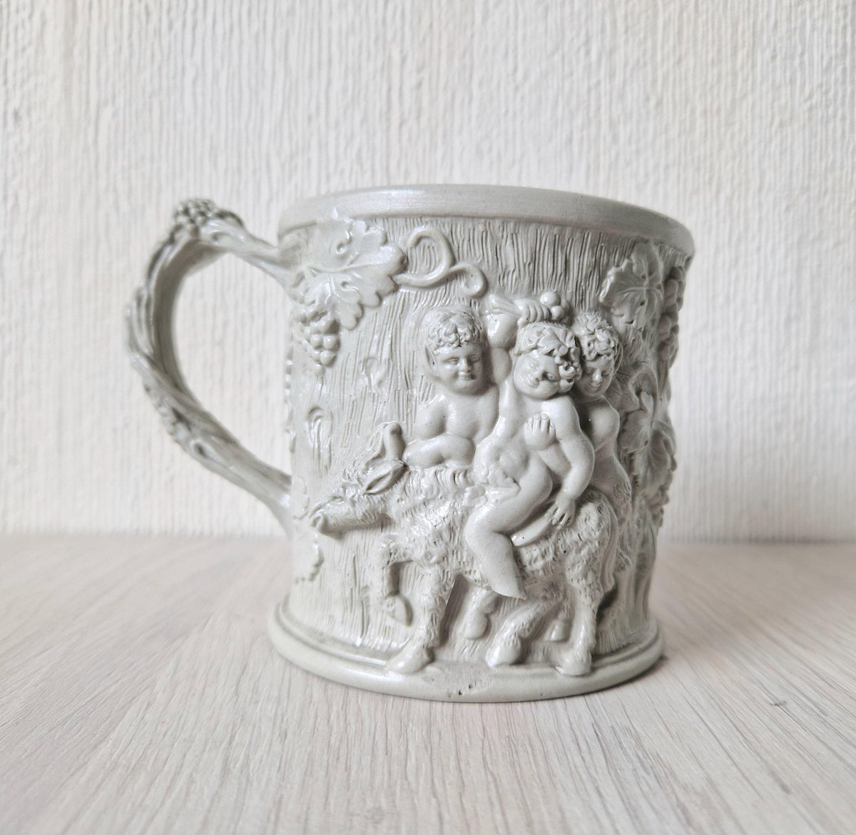 1830s Minton Stoneware Mug: Silenus and Bacchus Relief