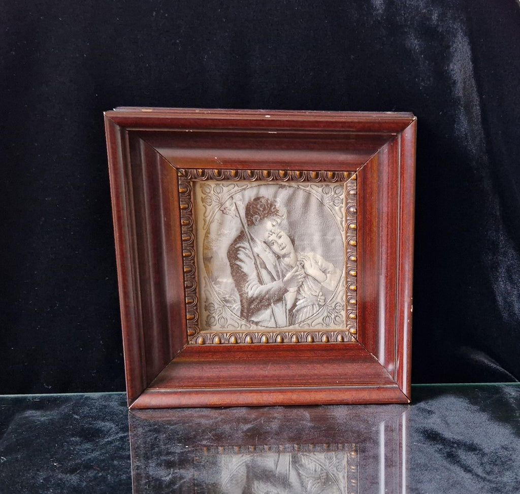 Fine Victorian Woven Silk Framed & Mounted Miniature Artwork 'Rural Lovers' Very Rare.