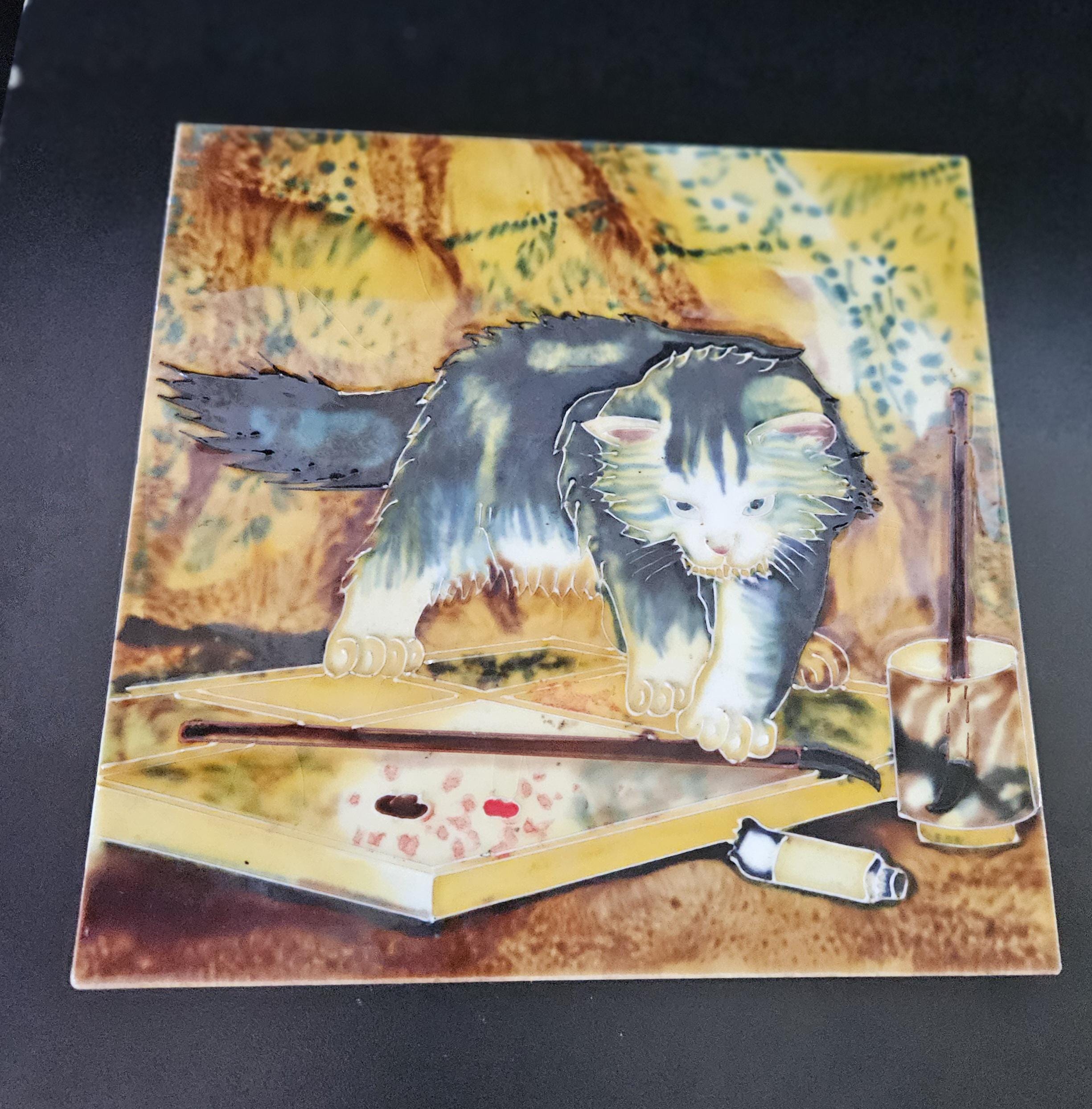 Large Decorative Cat Trivet Tile Wall Hanging or Trivet 20cm X 20cm