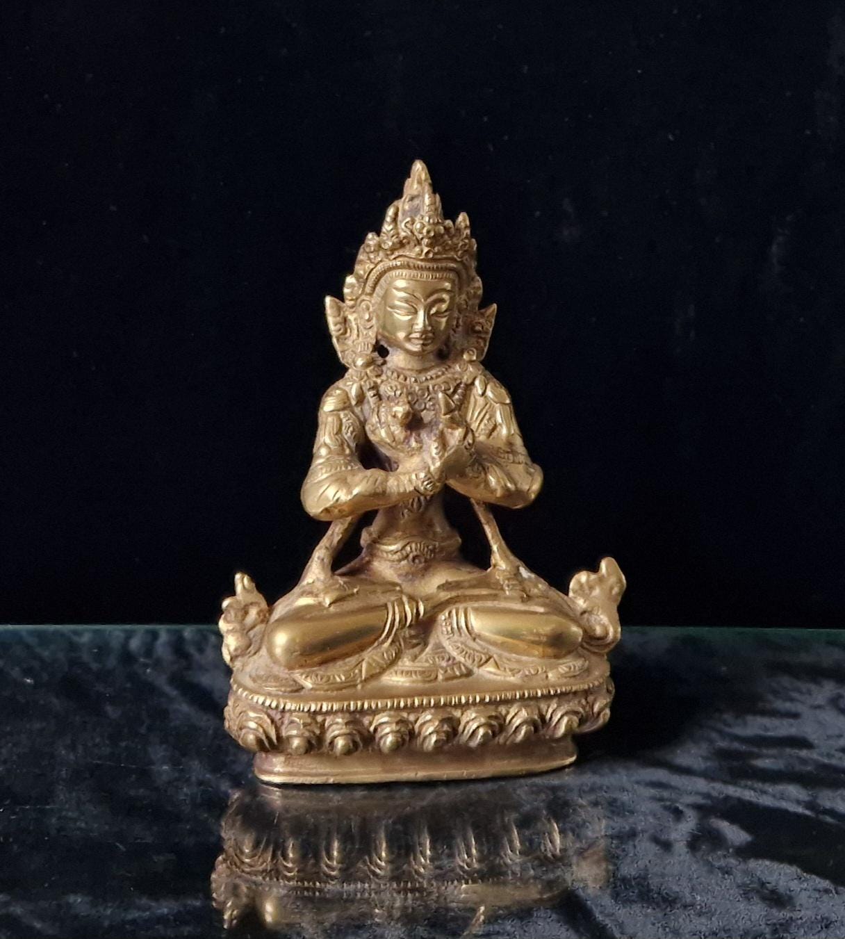 Antique Heavy Cast Bronze Tara Bodhisattva Seated Buddhist Tibetan Diety 15cm