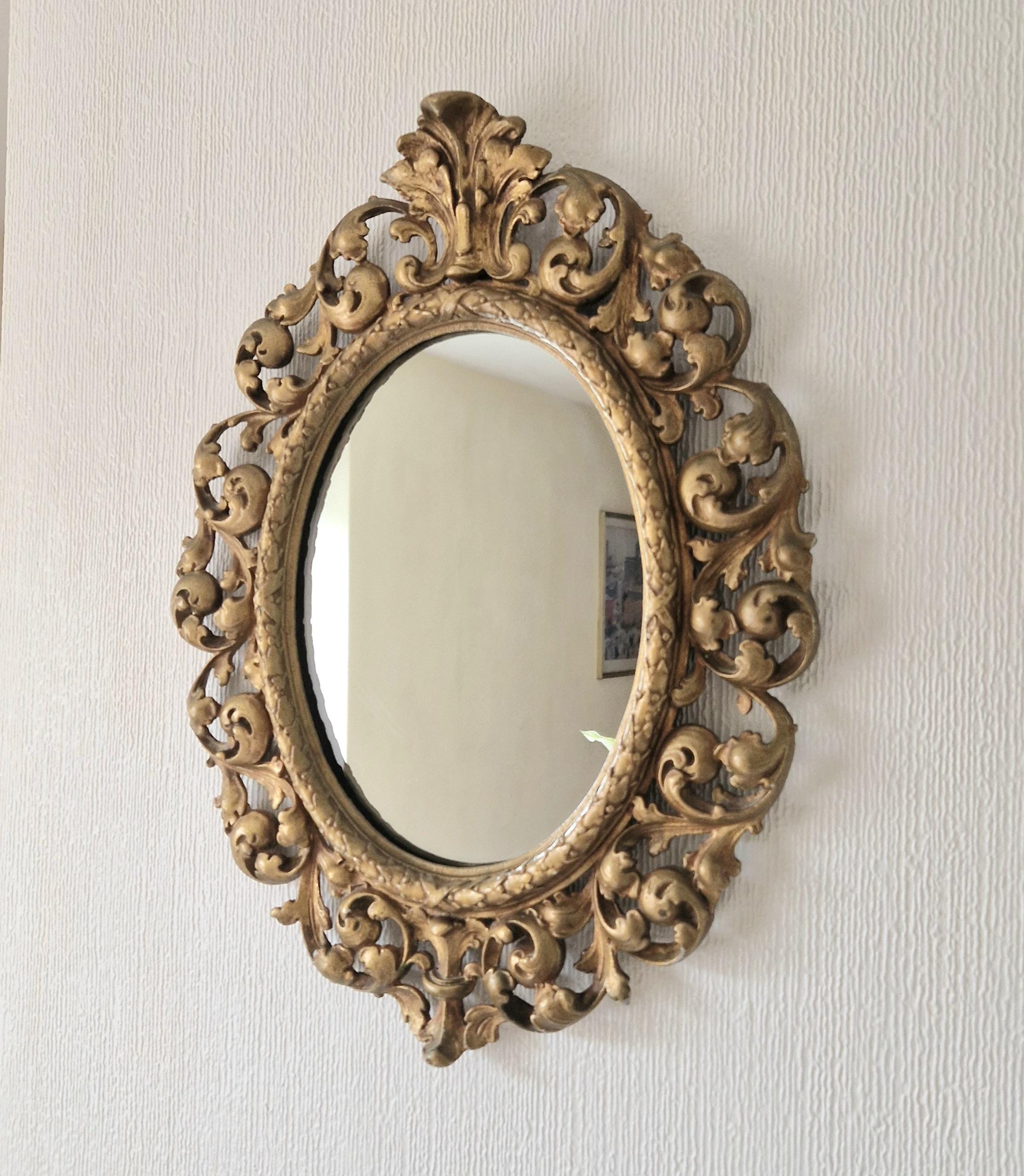 Vintage Heavy Gilt Cast Metal Ornate Rococo Oval Wall Mirror 47.5cm
