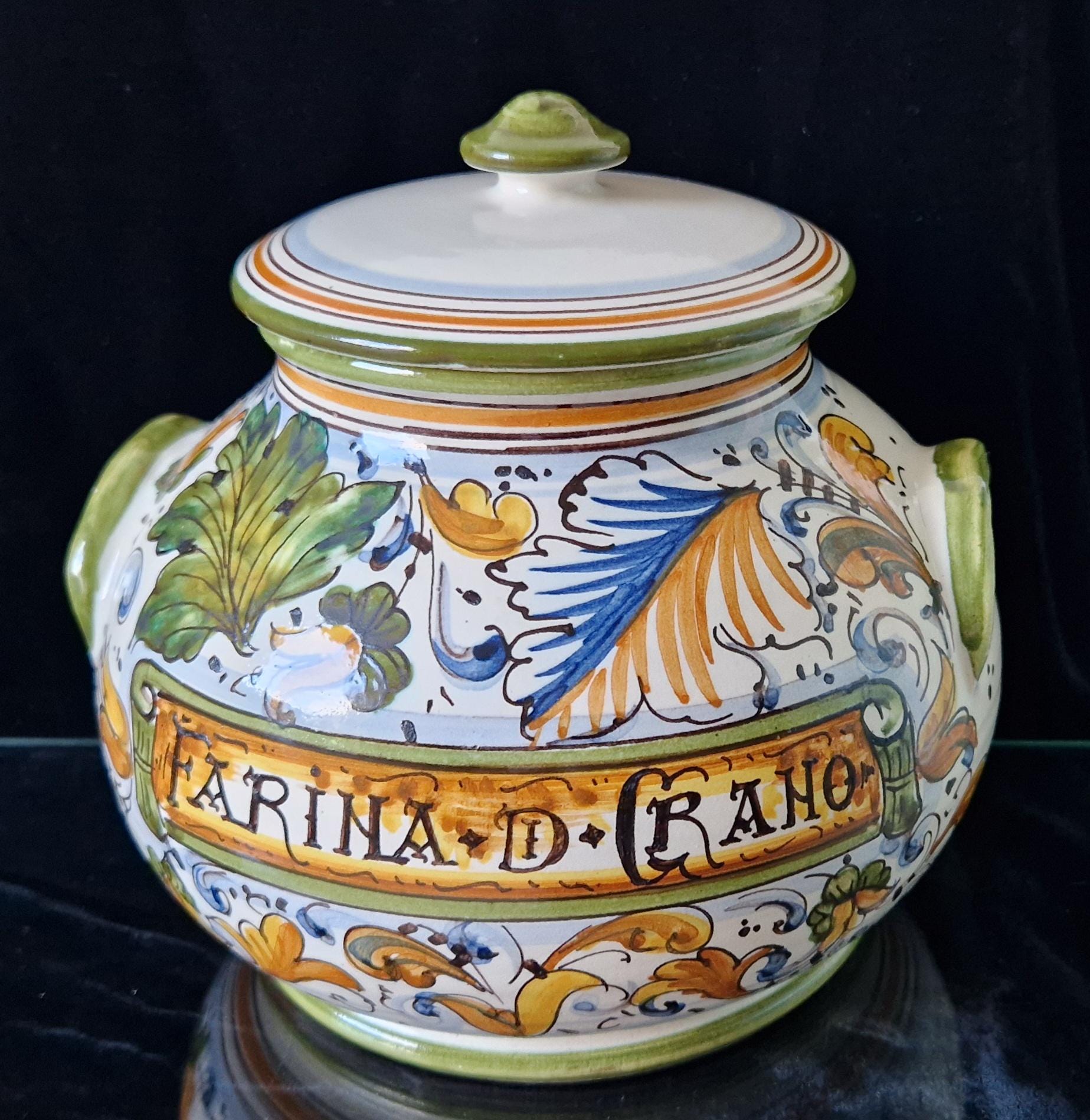 Vintage Italian Deruta Majolica Lidded Flour Jar
