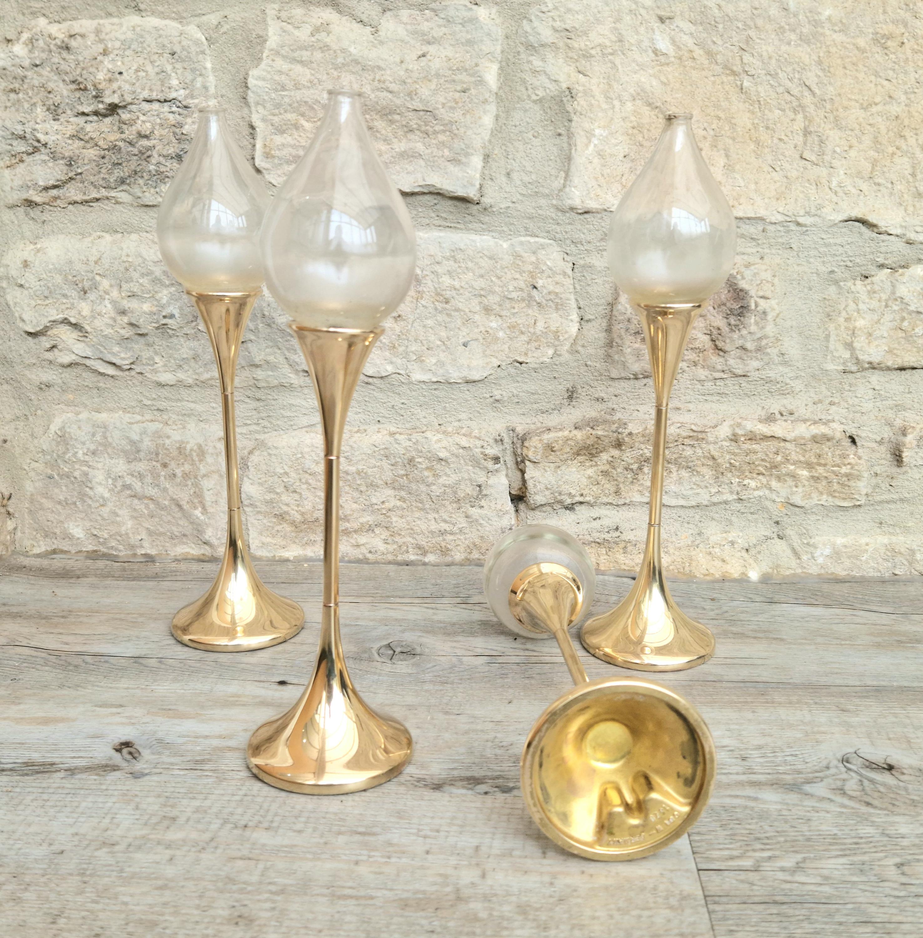 Vintage 4 x Large Brass Freddie Andersen Clear Drop Oil Lamps Germany 1970