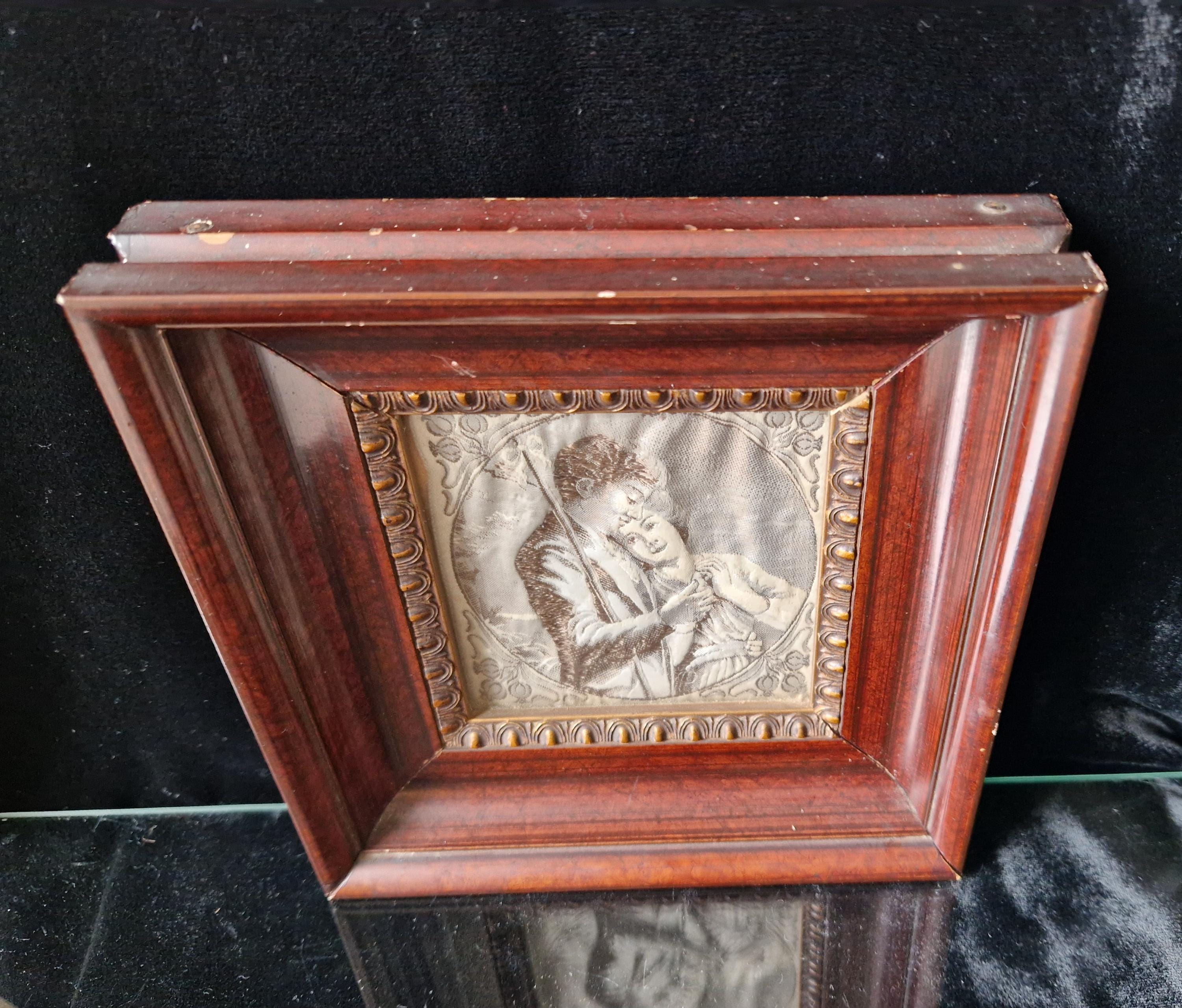 Fine Victorian Woven Silk Framed & Mounted Miniature Artwork 'Rural Lovers' Very Rare.