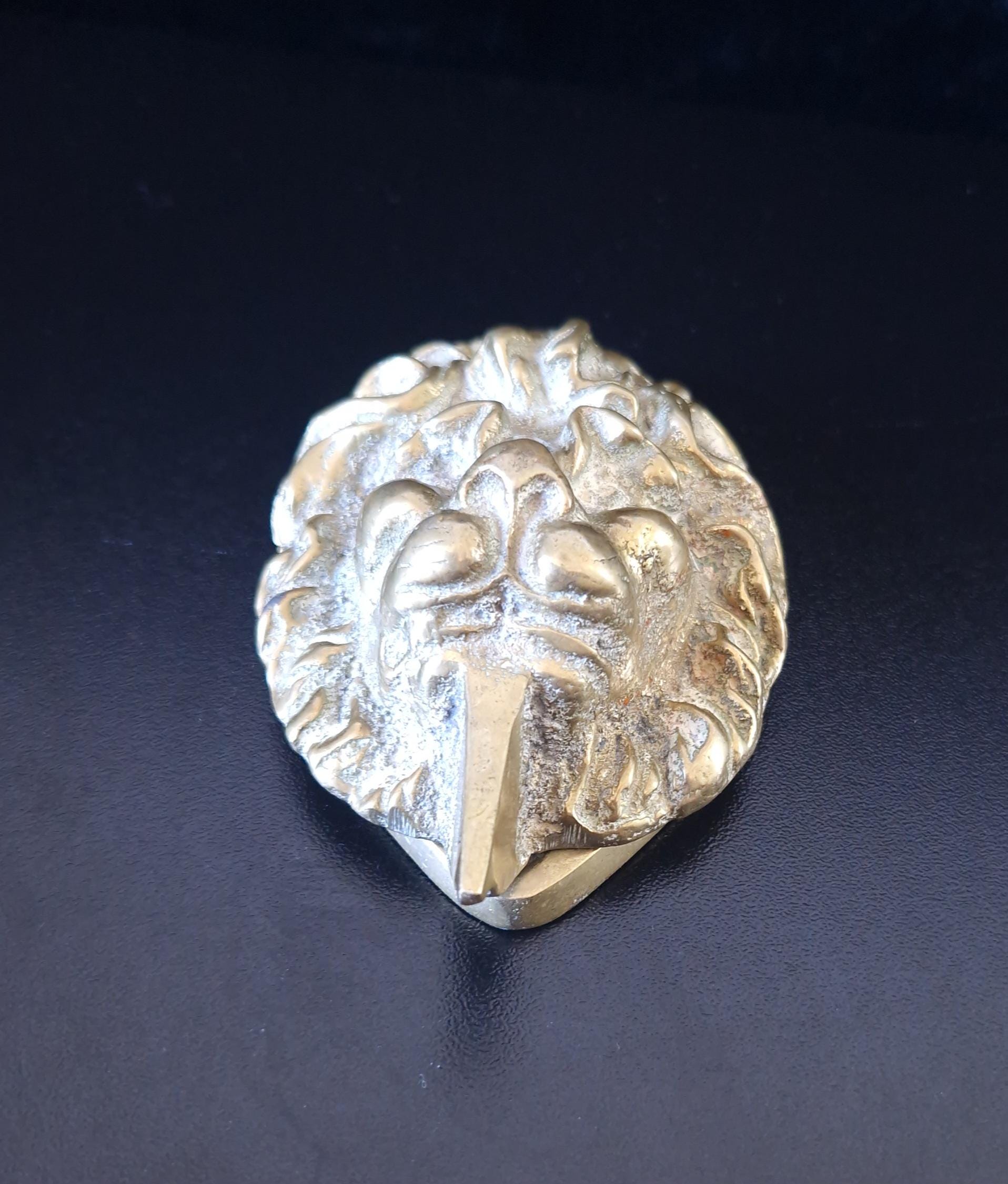 Vintage Heavy Cast Brass Small Lion Head Door Knocker 10cm