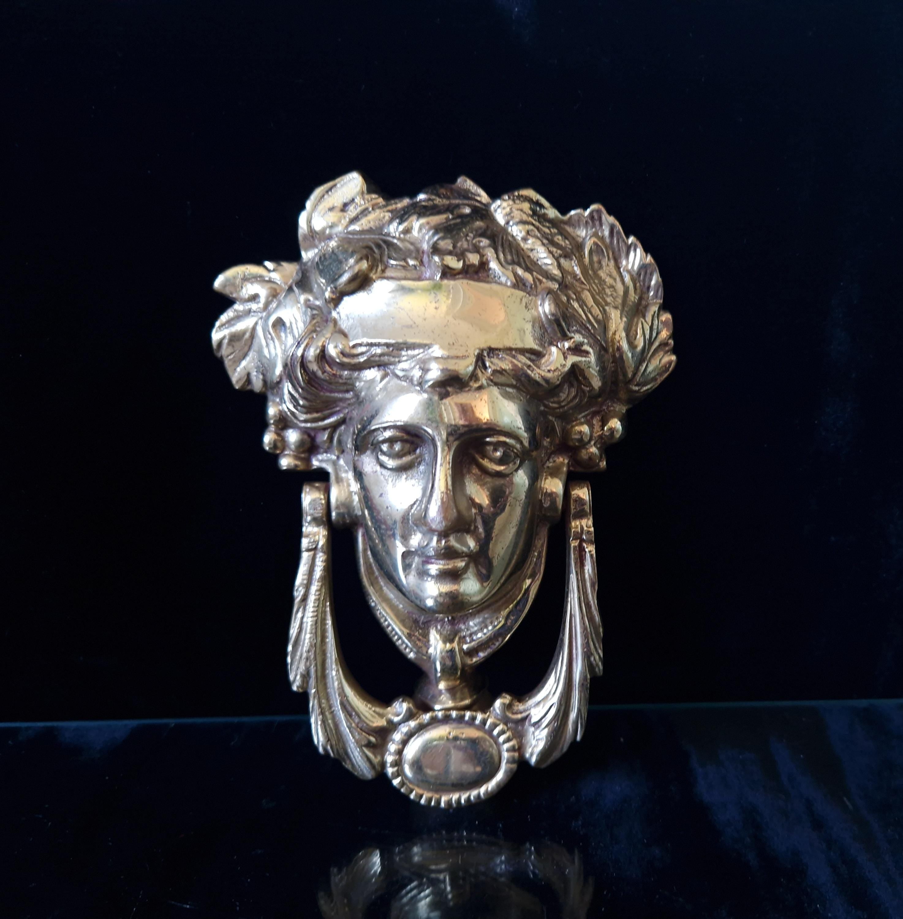 Vintage Large Heavy Cast Brass Dionysius Swing Arm Door Knocker 17cm