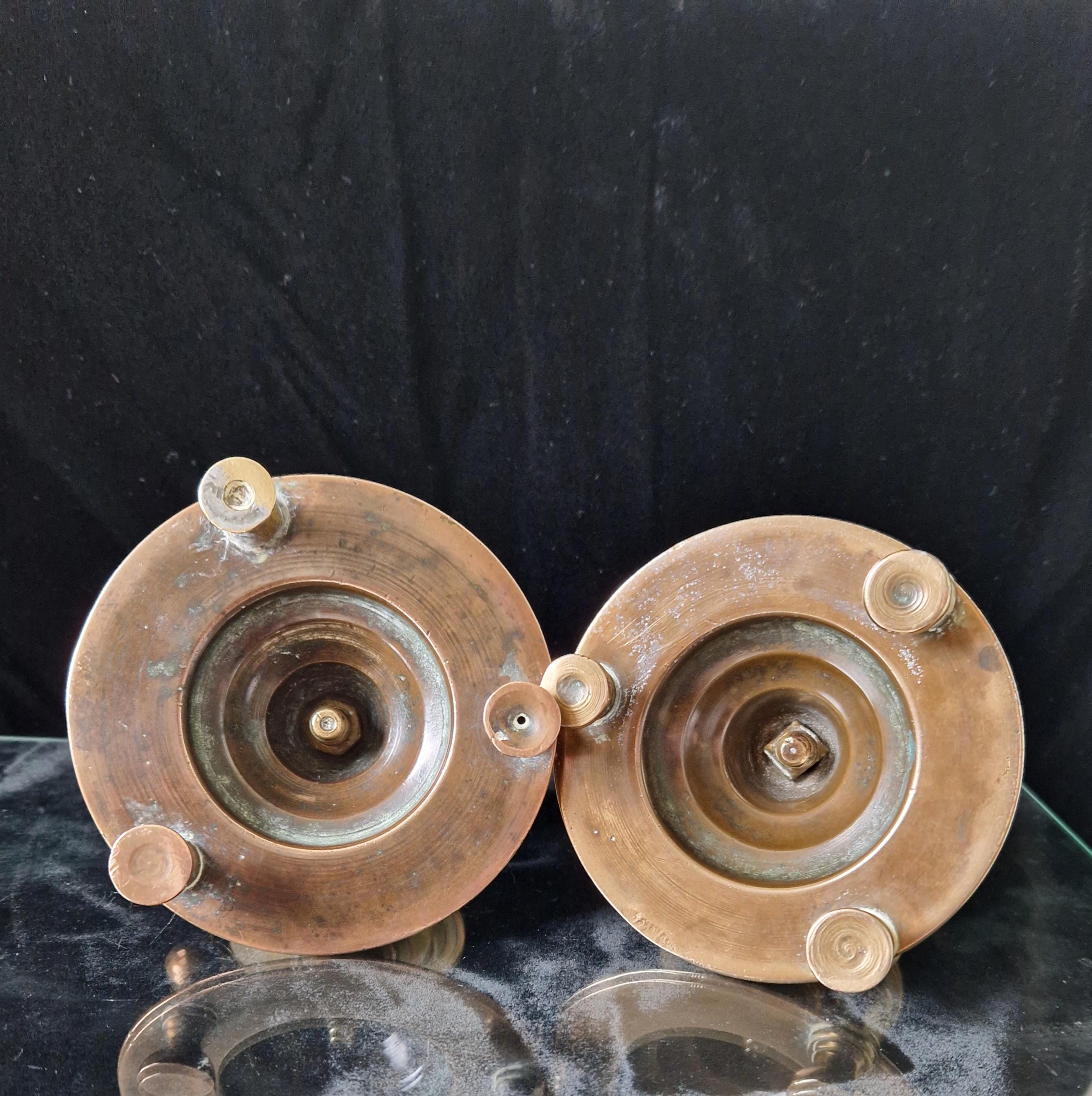 Pair of 19th Century Judin Signed Czarist Era Russian Bronzed Sabbath Bun Footed Capstan Candle Holders.