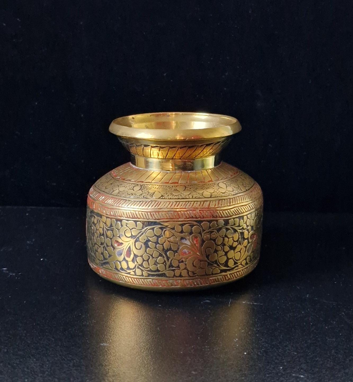 Vintage Indian 'Ganga-Jamuna' Kalash Decorative Work Lota Water Pot