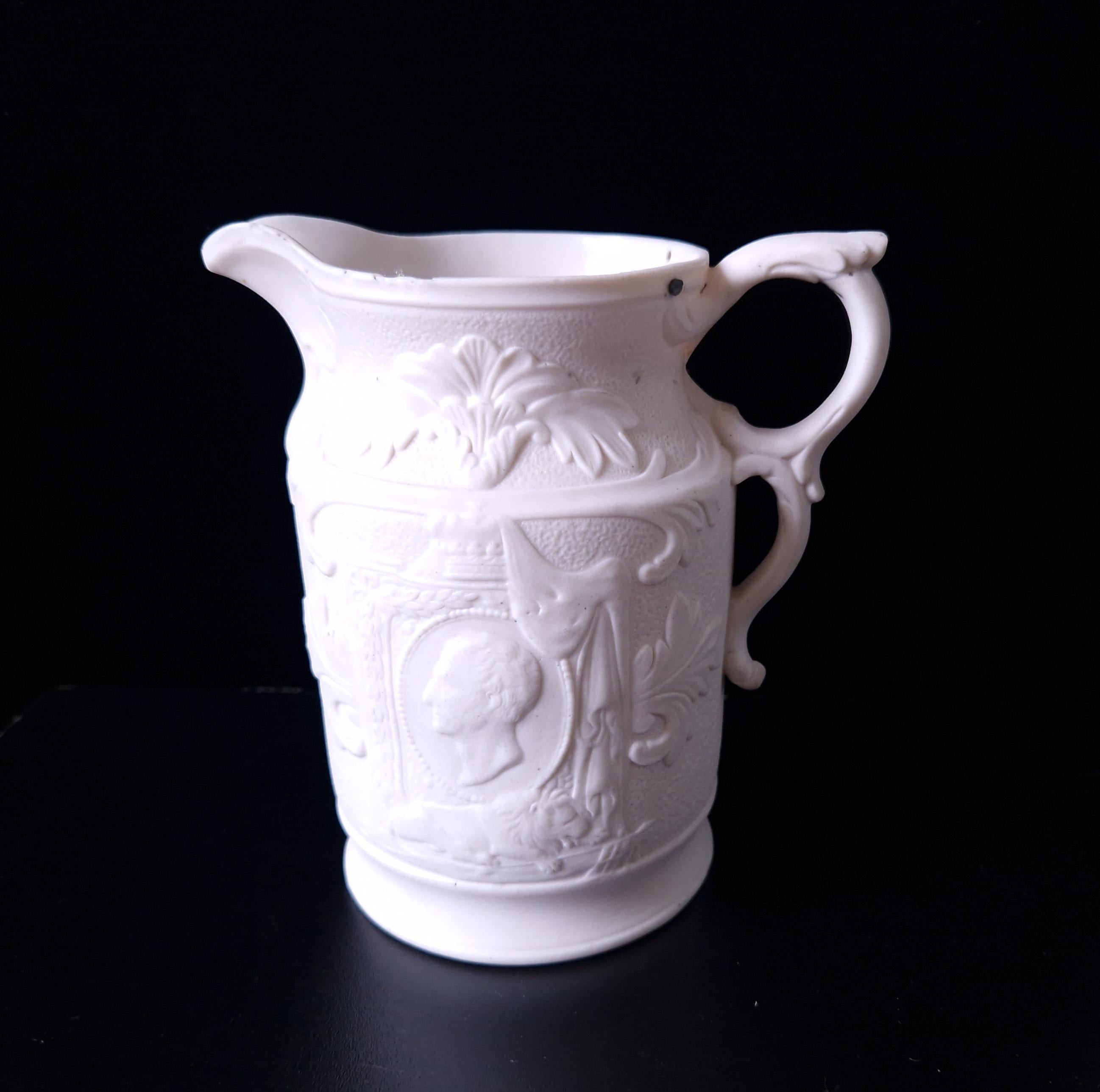 19th Century Parian Ware Duke Of Wellington Commemorative Pitcher Jug