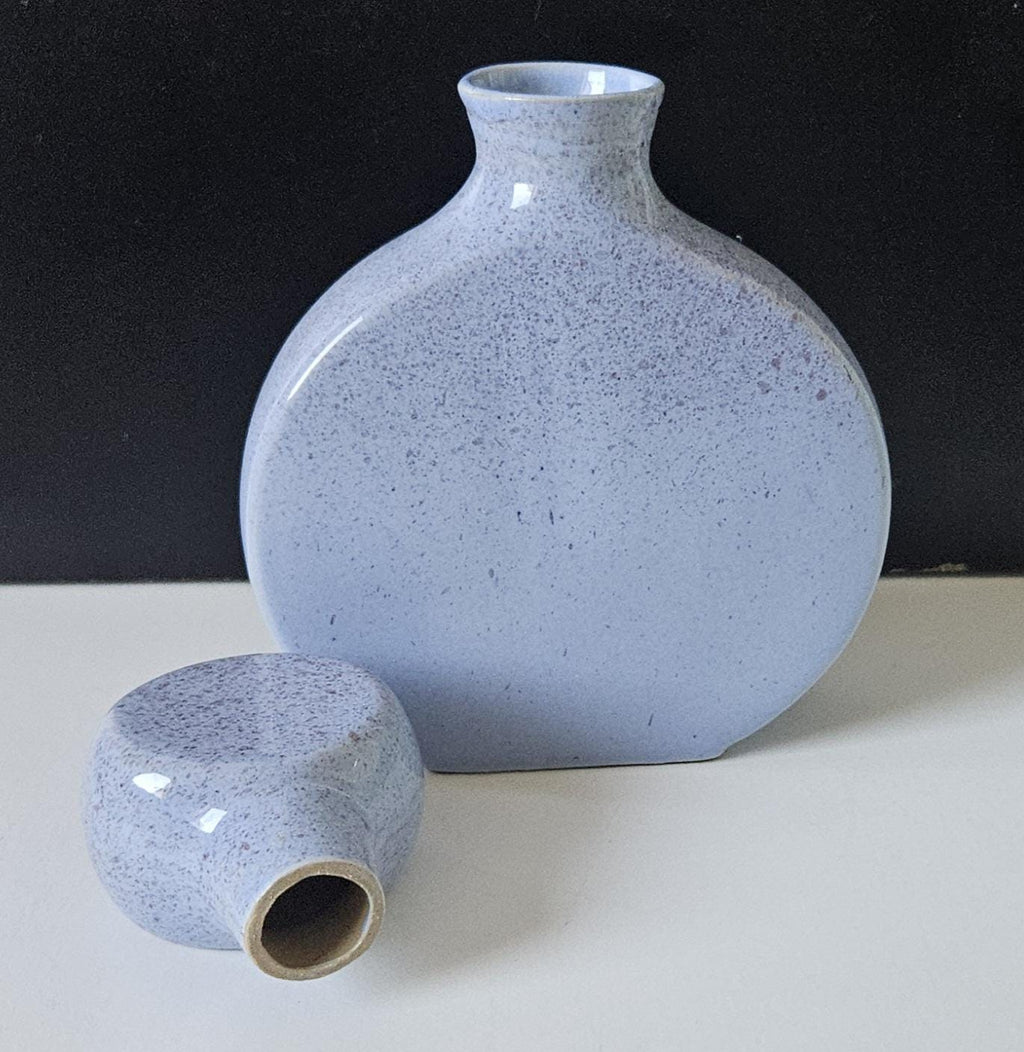 Retro Bottle with Stopper Stoneware Light Blue Speckled Finish Made in Halifax England 1980s 19cm Dressing Table Decanter