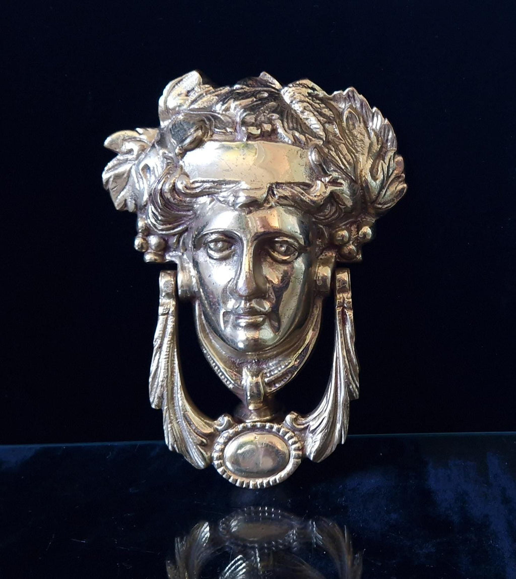 Vintage Large Heavy Cast Brass Dionysius Swing Arm Door Knocker 17cm