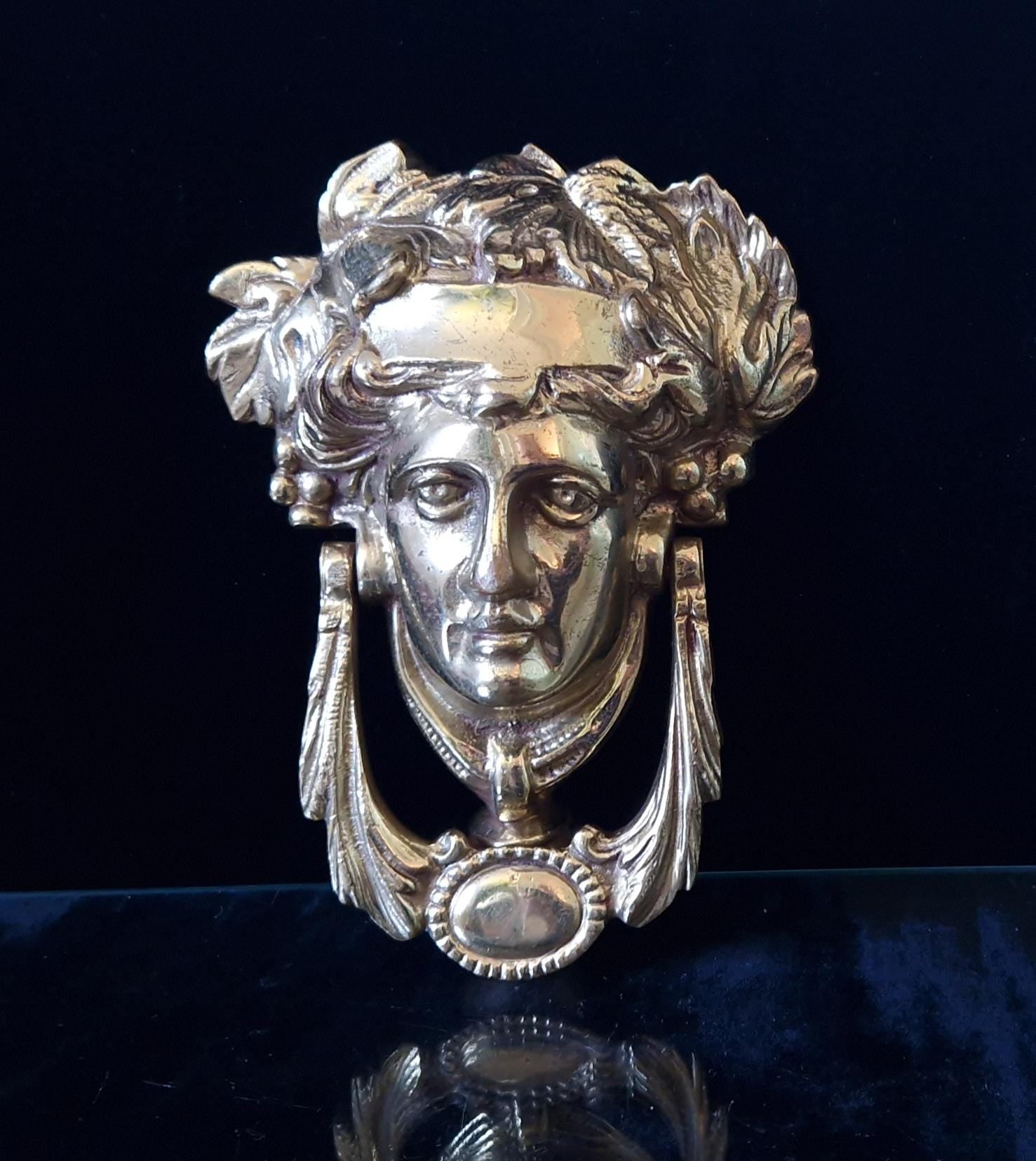 Vintage Large Heavy Cast Brass Dionysius Swing Arm Door Knocker 17cm
