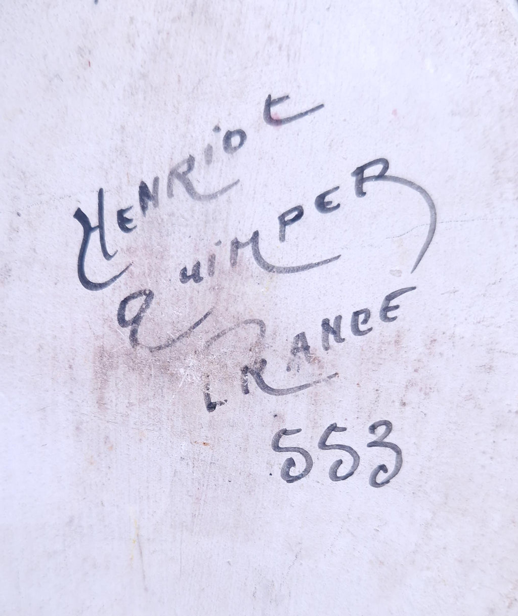 Vintage Henriot Quimper Faience Ceramic Boat Shape Divided Serving Dish