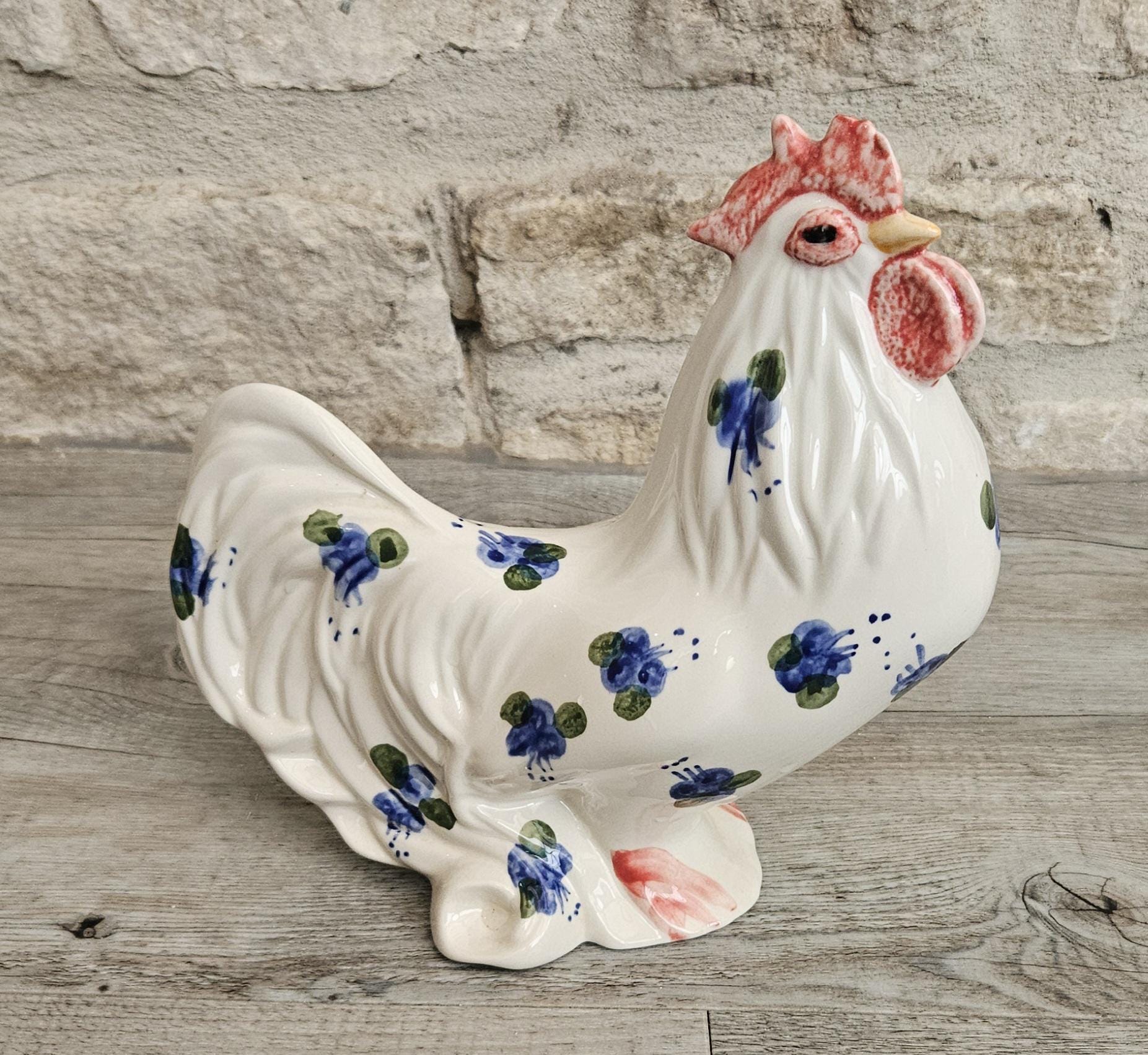 Vintage Large Rooster Chicken Hen Ornament Porcelain 20cm Tall X 19cm Long