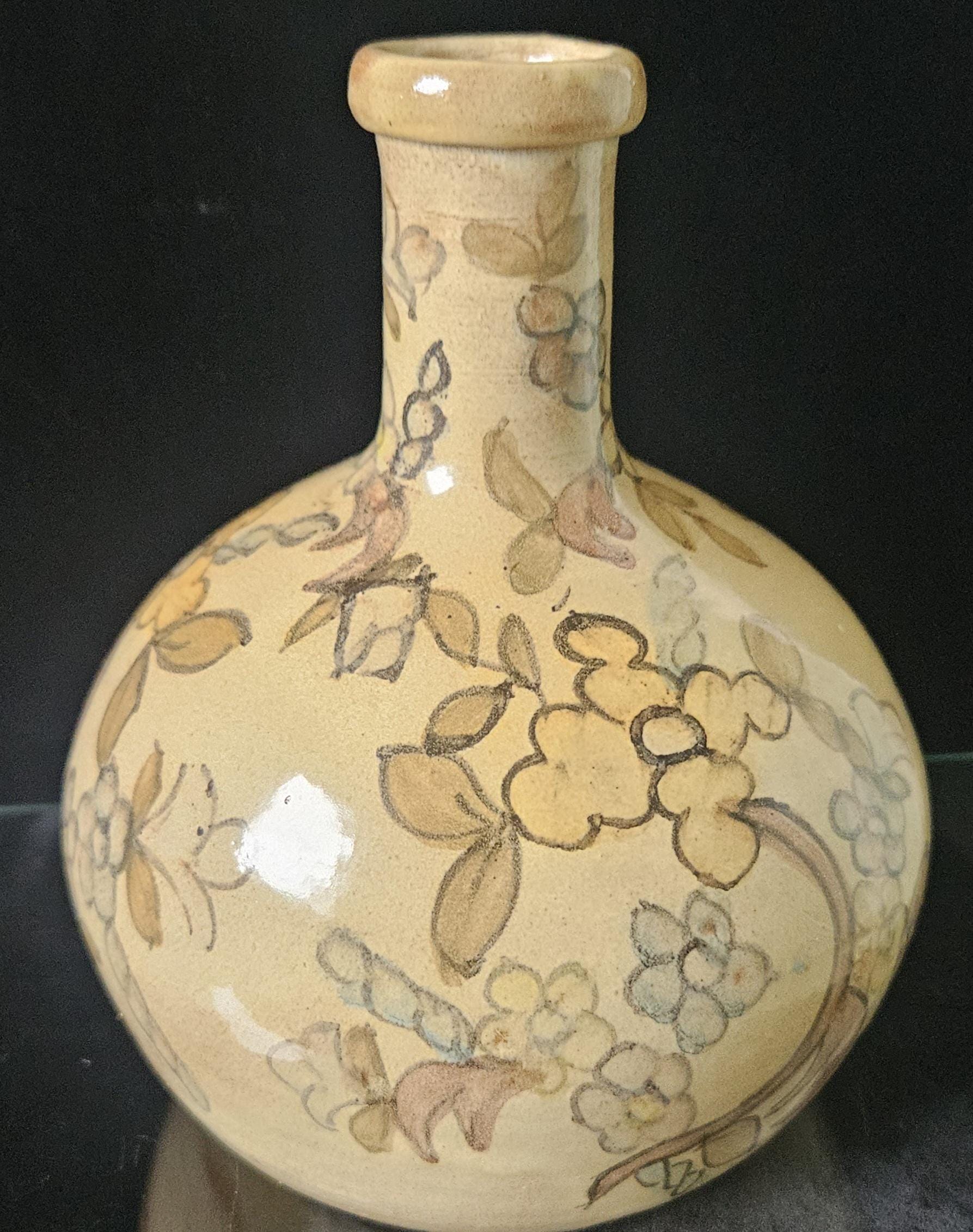 Vintage Handpainted Portugese Floral Vase, Algarve Pottery