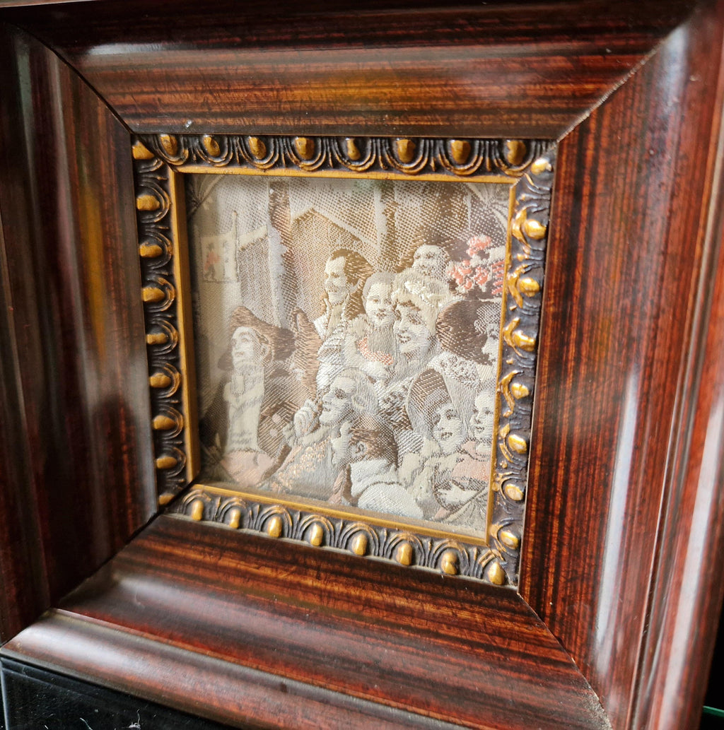 Fine Victorian Woven Silk Framed & Mounted Miniature Artwork 'Georgian Audience' Very Rare.