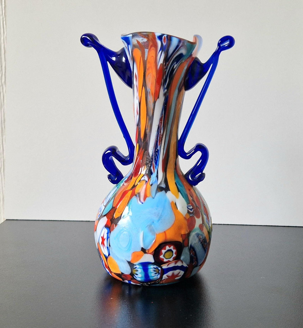 Fratelli Toso Vase Carnivale Millifiore Hand Blown Murano Glass Vase 1950's