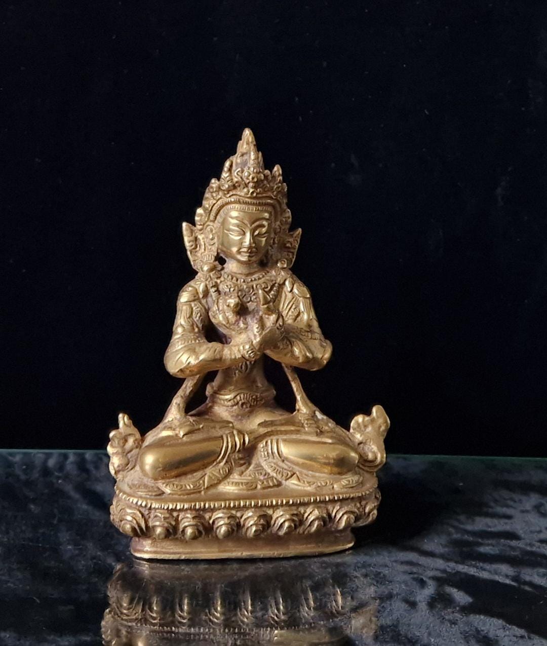Antique Heavy Cast Bronze Tara Bodhisattva Seated Buddhist Tibetan Diety 15cm
