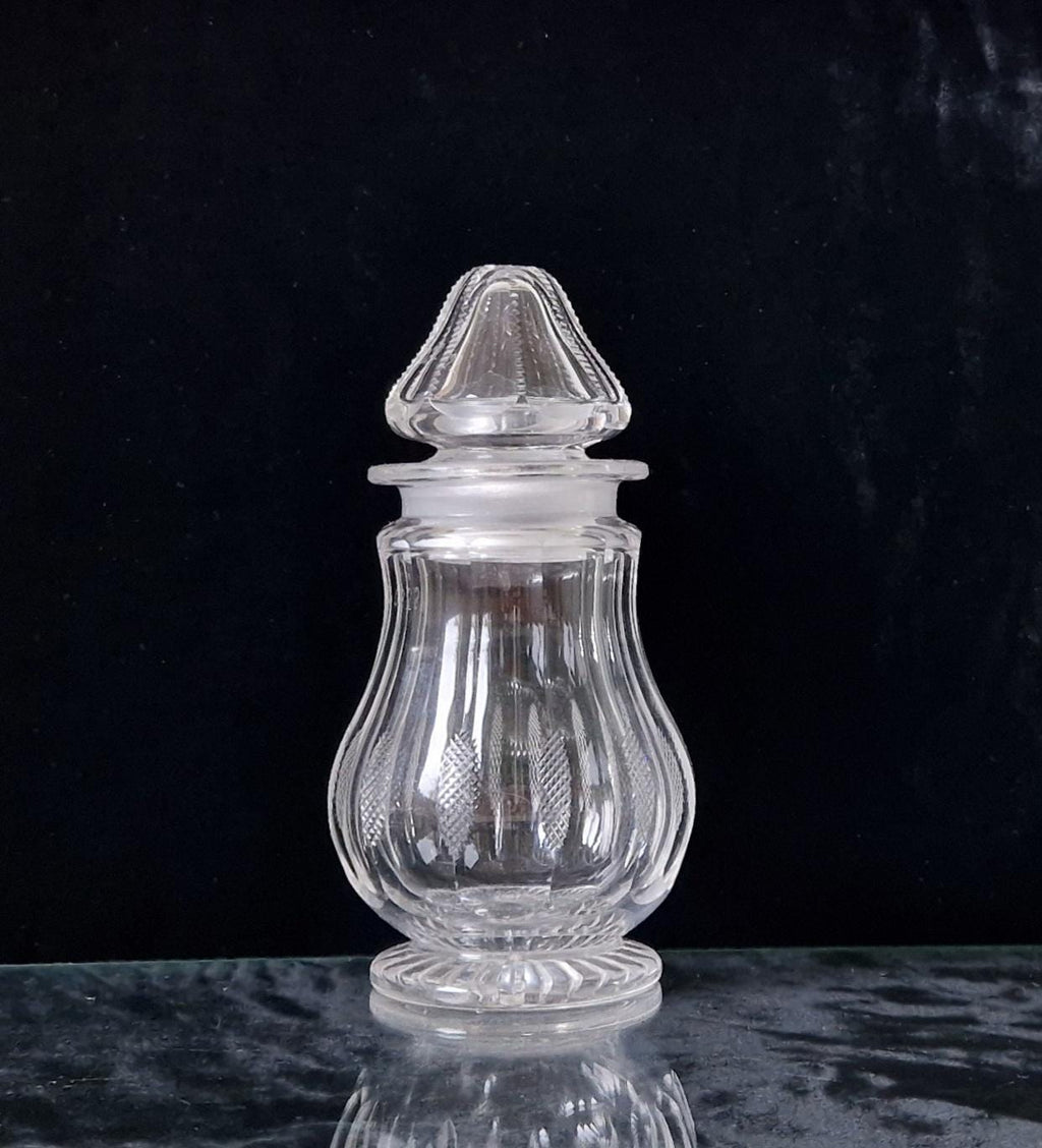 Antique Georgian Panel Cut Glass Bell Lidded Apothecary Jar 17cm