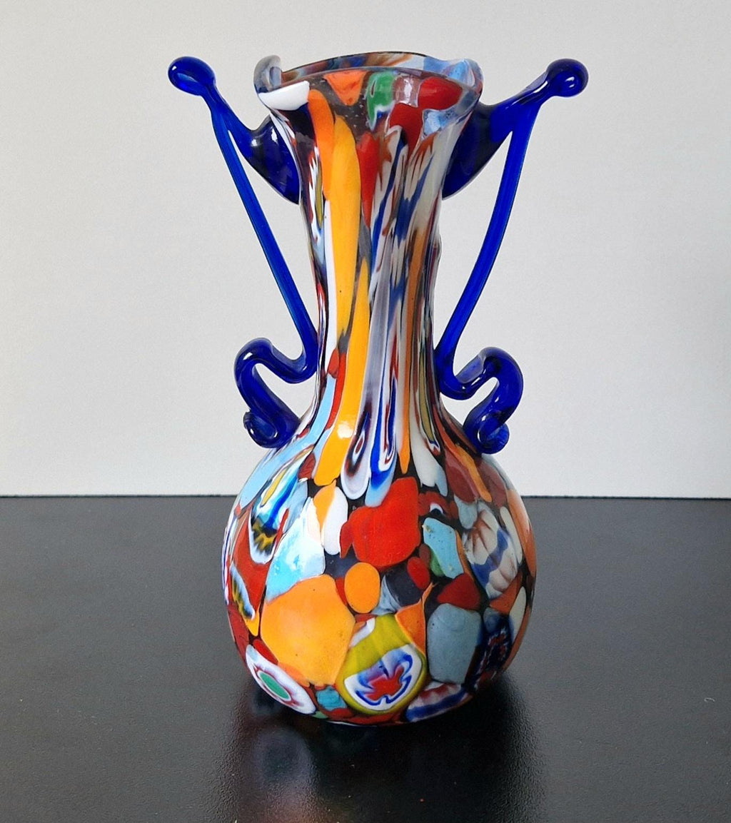 Fratelli Toso Vase Carnivale Millifiore Hand Blown Murano Glass Vase 1950's