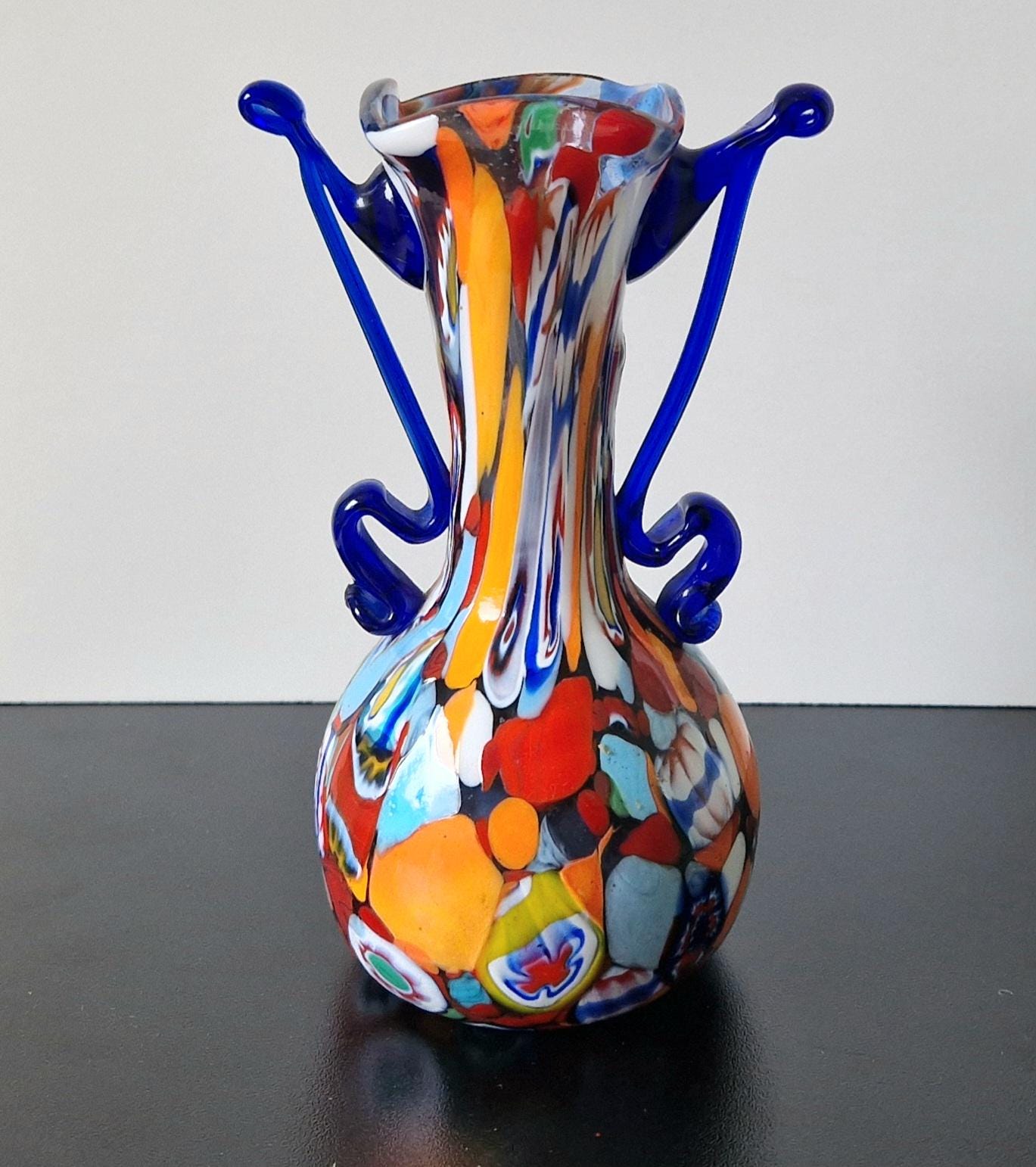 Fratelli Toso Vase Carnivale Millifiore Hand Blown Murano Glass Vase 1950's