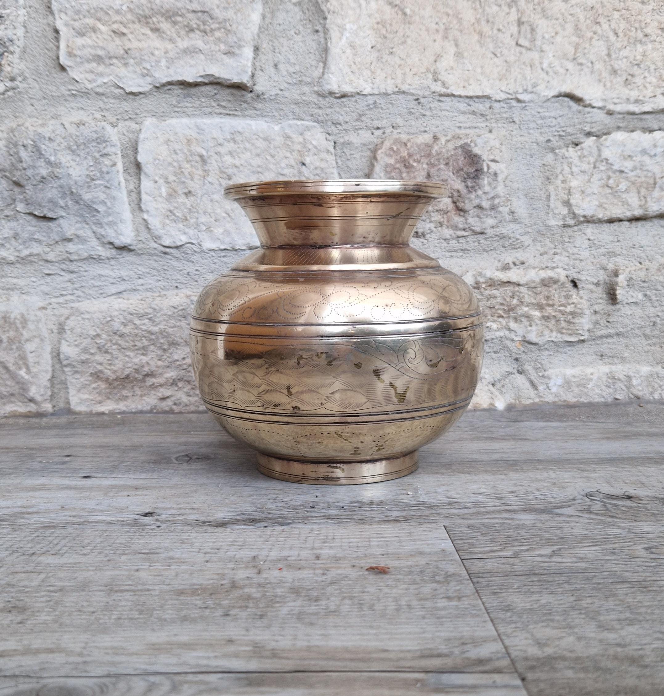 Antique Large Heavy Engraved Peacock Design Bronze Lota Holy Water Vessel