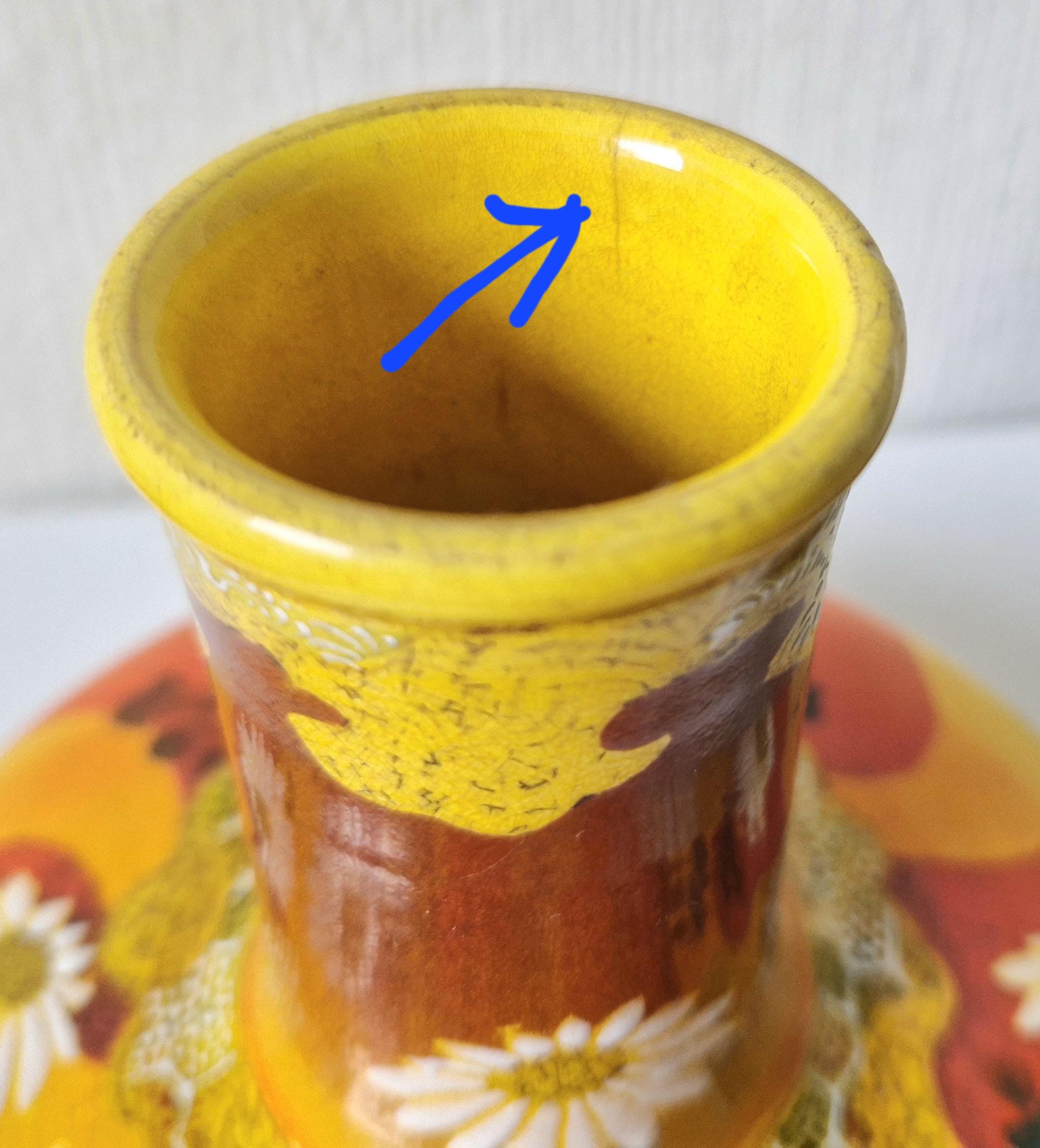 Antique Yellow Ground Japanese Meiji Kyoto Eartheware Chrysanthemum Floral Vase 15cm