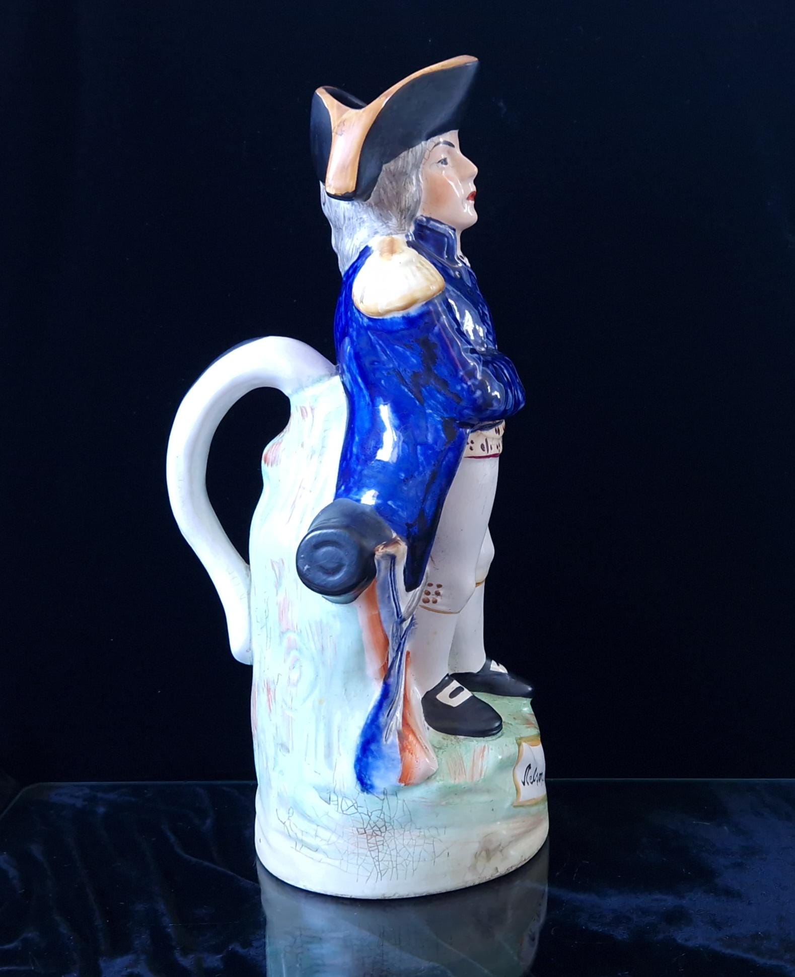 Antique Staffordshire Horatio Nelson Character Jug, Handpainted Pottery (12 inches)