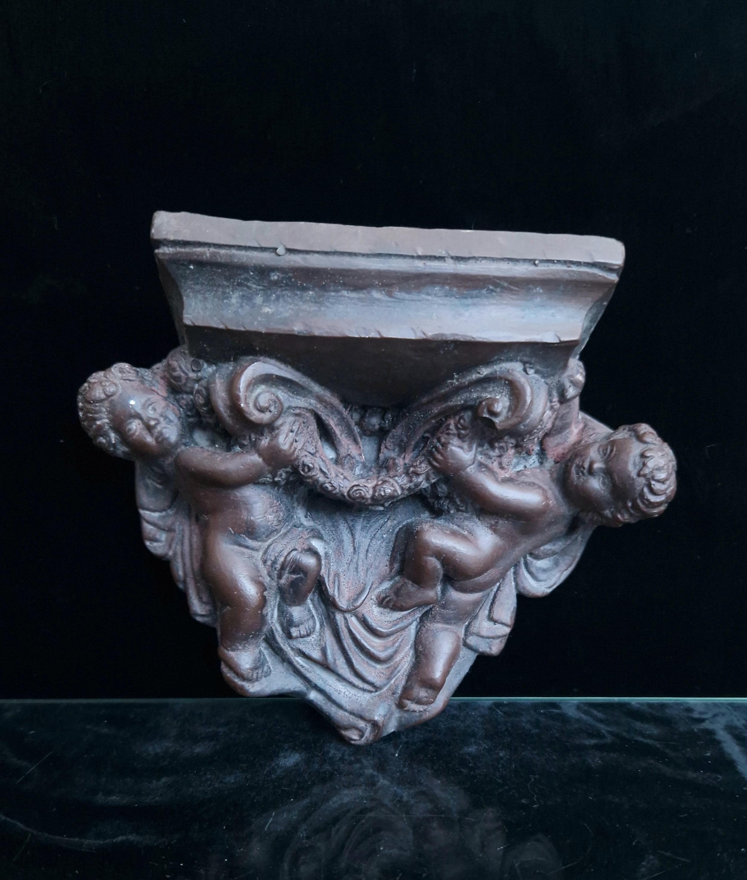 Vintage Painted Plaster Corbel With Two Putti Baroque Style Sconce