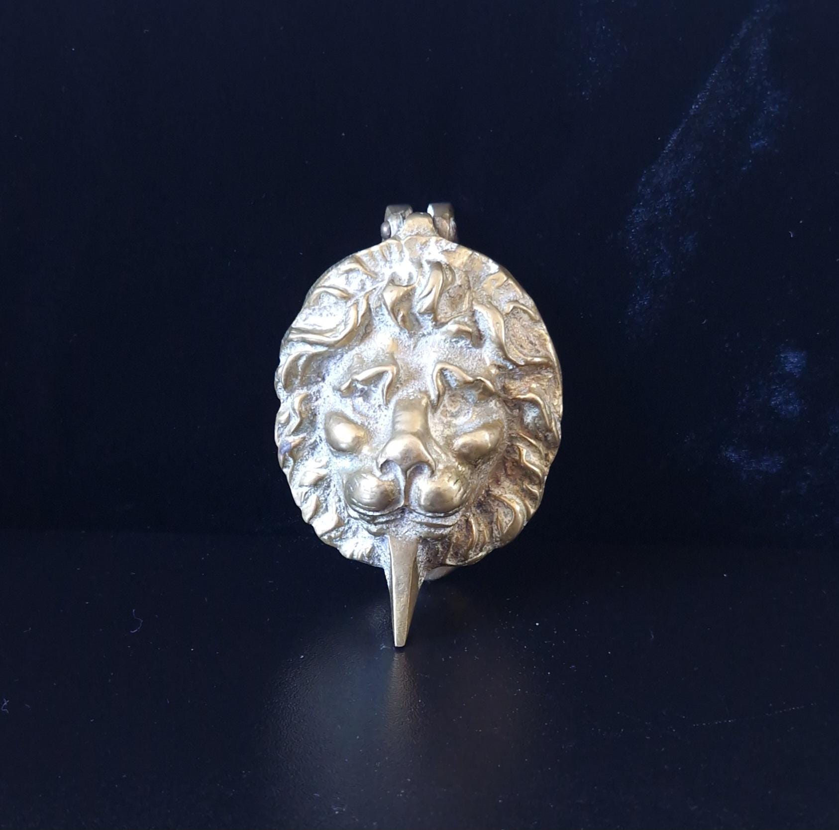Vintage Heavy Cast Brass Small Lion Head Door Knocker 10cm