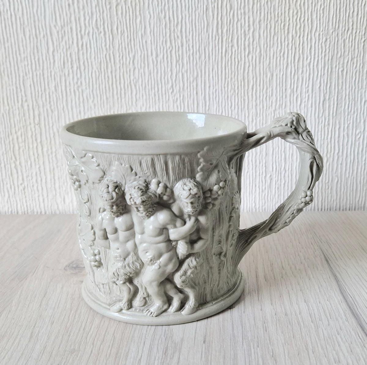 1830s Minton Stoneware Mug: Silenus and Bacchus Relief