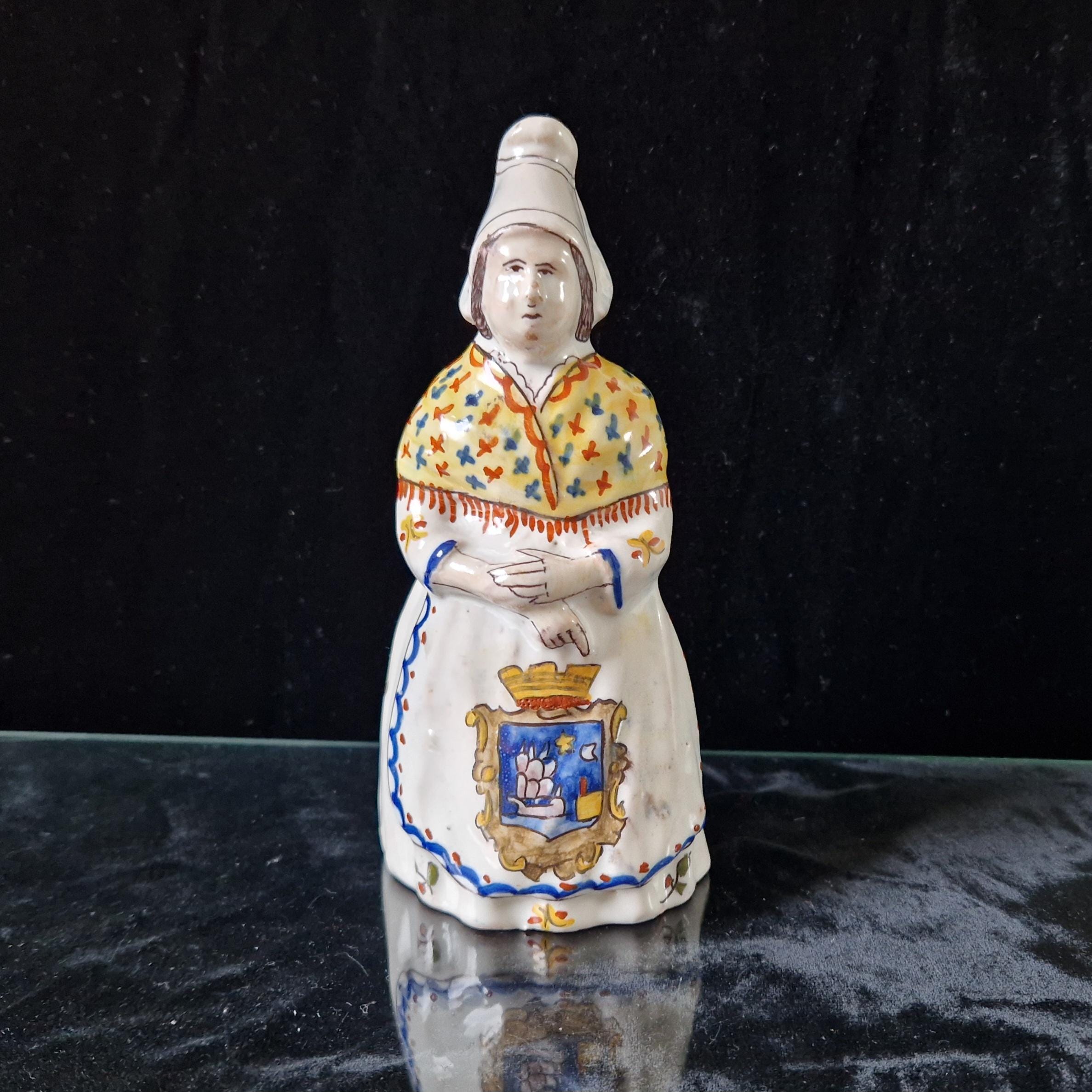 Vintage Faience Earthenware French Rouen 'Mer Sur Mer' Lady Ceramic Table Bell