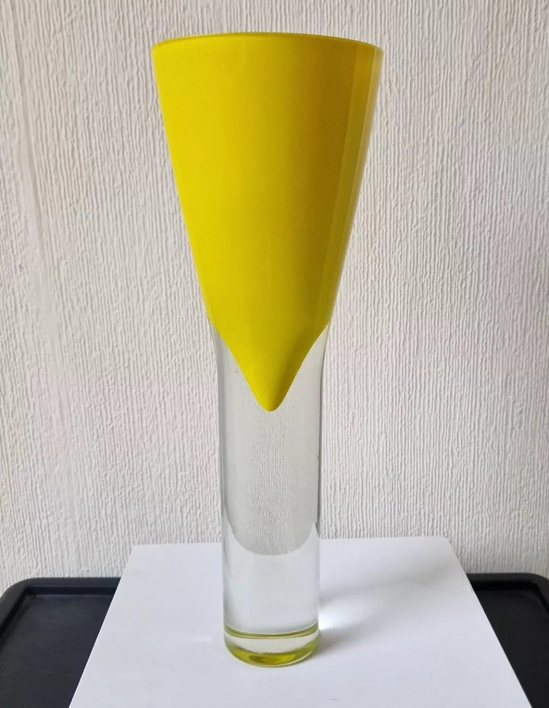 Yellow Sommerso Vase Art Glass Cased Inverted Cone Mid Century Design